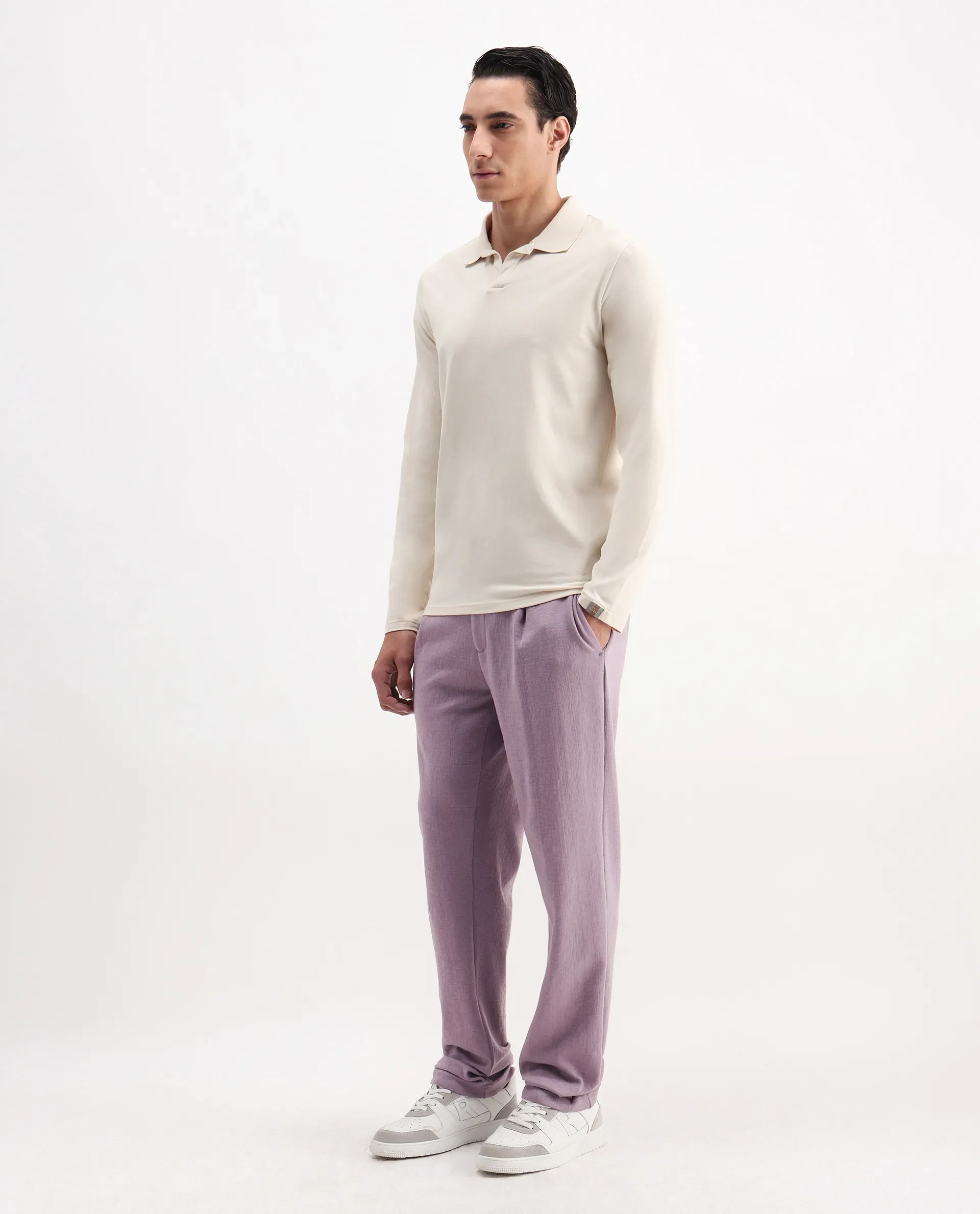 Rare Rabbit Men's Keloe Dusky Purple Cotton Blend Plain Relaxed Fit Trouser - Image 5