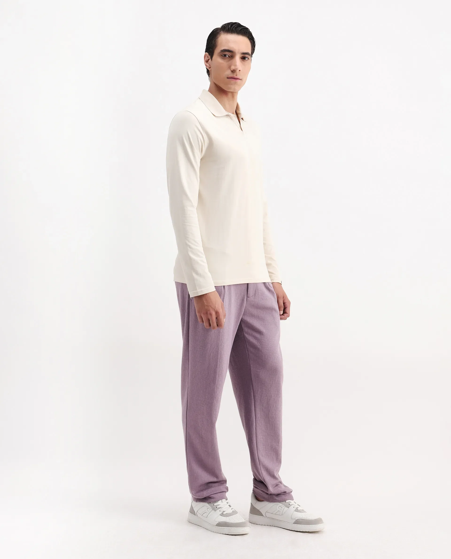 Rare Rabbit Men's Keloe Dusky Purple Cotton Blend Plain Relaxed Fit Trouser - Image 6