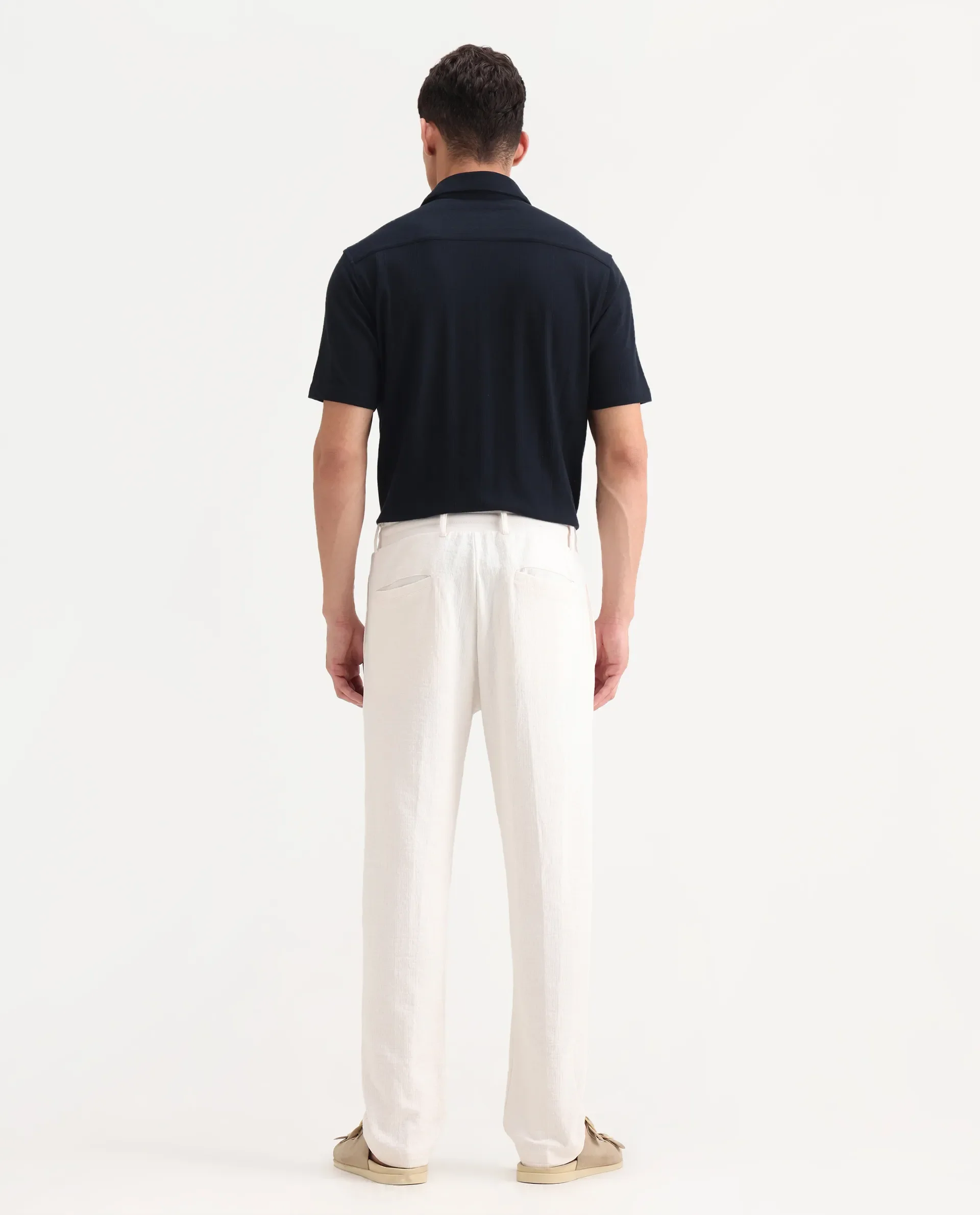 Rare Rabbit Men's Keloe Off White Cotton Blend Plain Relaxed Fit Trouser - Image 8