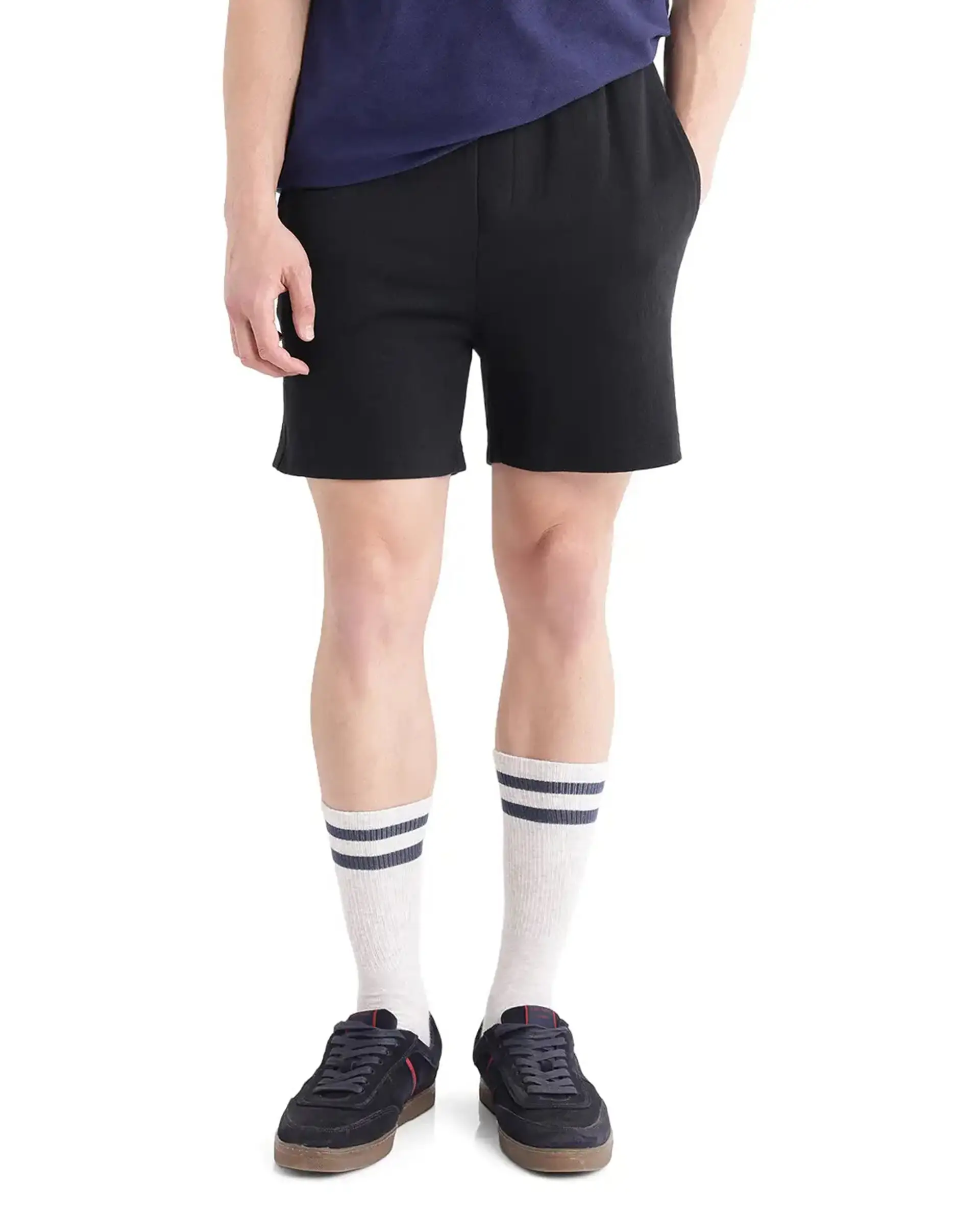 Rare Rabbit Men's Kelor Black Cotton Blend Plain Regular Fit Shorts - Image 10
