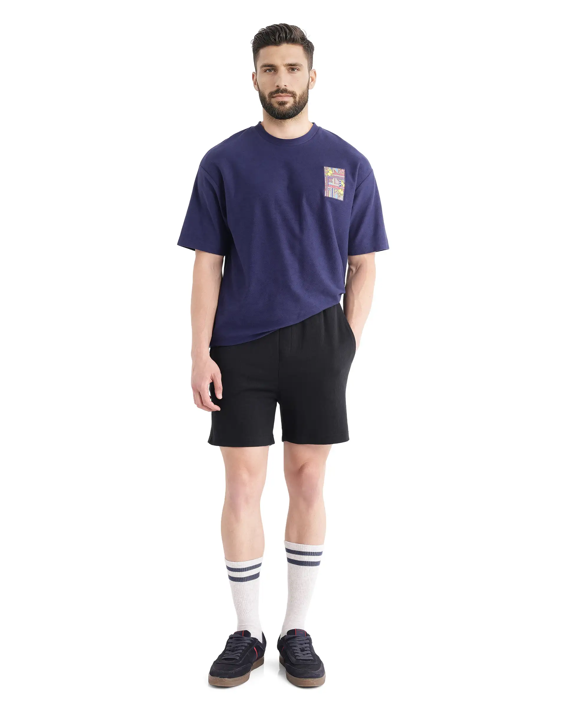 Rare Rabbit Men's Kelor Black Cotton Blend Plain Regular Fit Shorts - Image 2