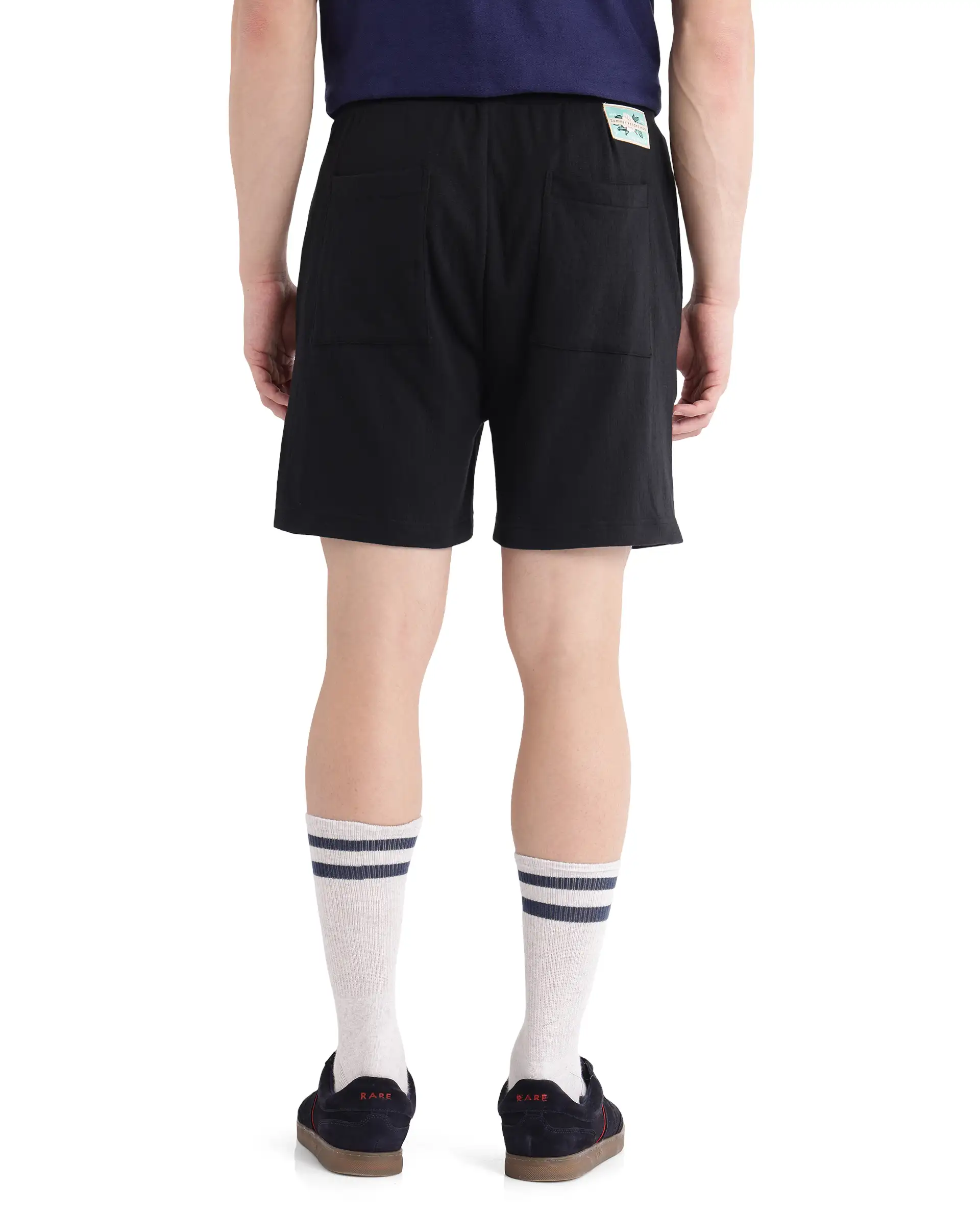 Rare Rabbit Men's Kelor Black Cotton Blend Plain Regular Fit Shorts - Image 7