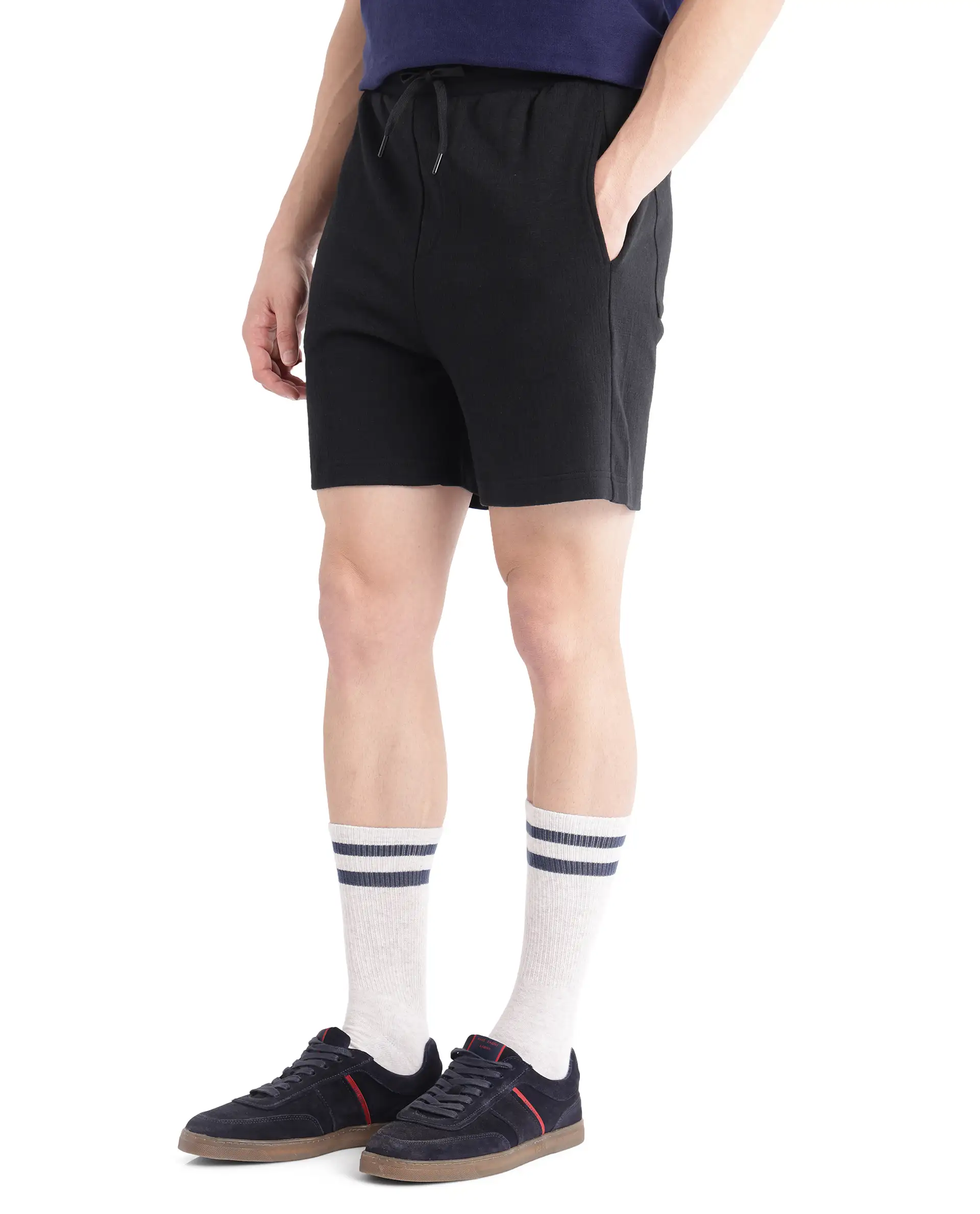 Rare Rabbit Men's Kelor Black Cotton Blend Plain Regular Fit Shorts - Image 8