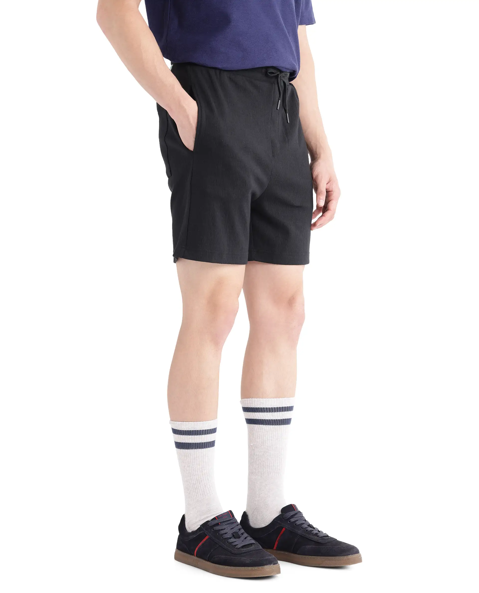 Rare Rabbit Men's Kelor Black Cotton Blend Plain Regular Fit Shorts - Image 9