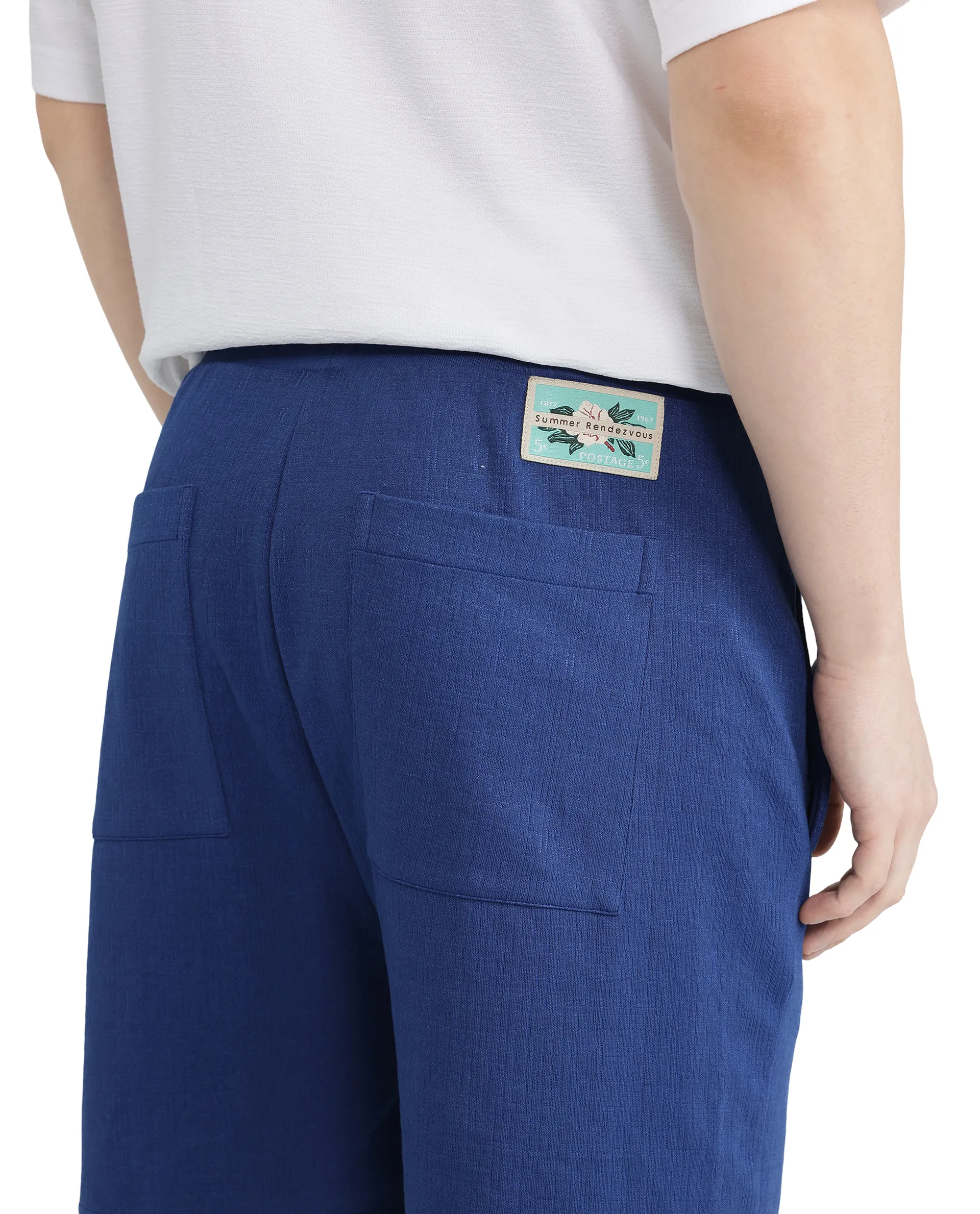 Rare Rabbit Men's Kelor Blue Cotton Blend Plain Regular Fit Shorts - Image 10