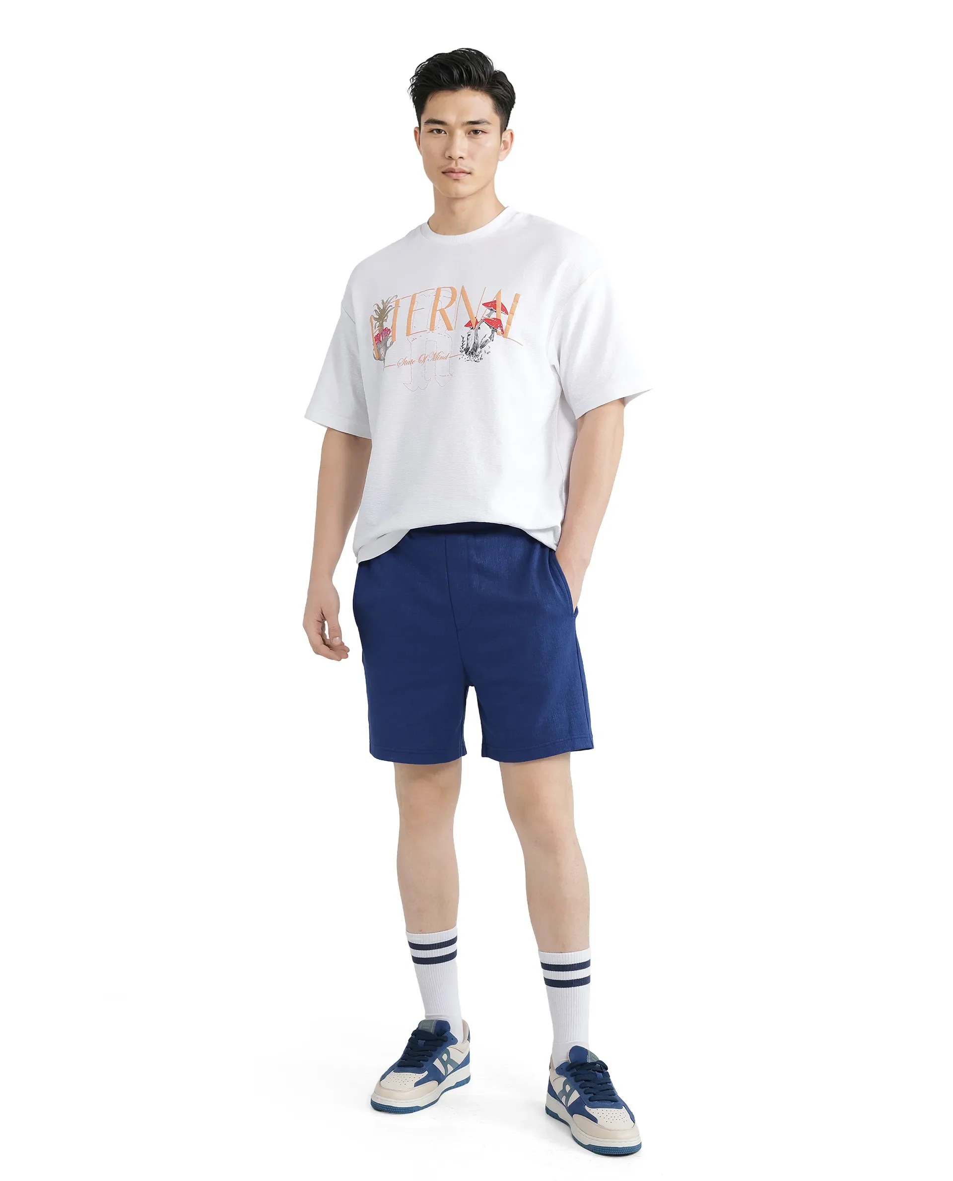 Rare Rabbit Men's Kelor Blue Cotton Blend Plain Regular Fit Shorts - Image 2
