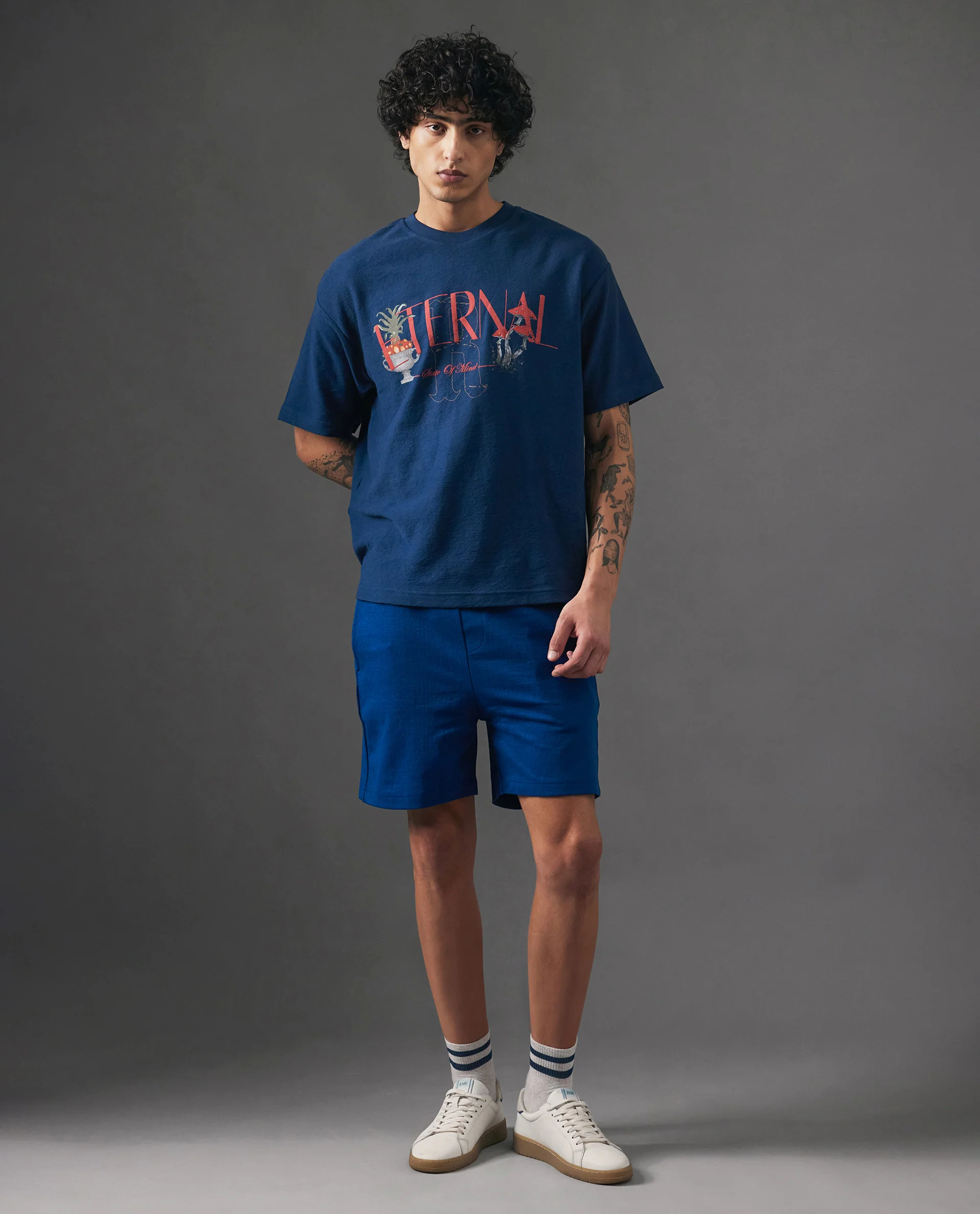 Rare Rabbit Men's Kelor Blue Cotton Blend Plain Regular Fit Shorts - Image 4