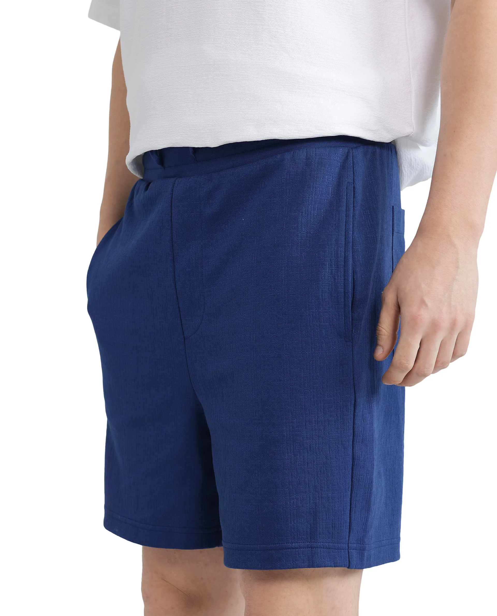 Rare Rabbit Men's Kelor Blue Cotton Blend Plain Regular Fit Shorts - Image 5
