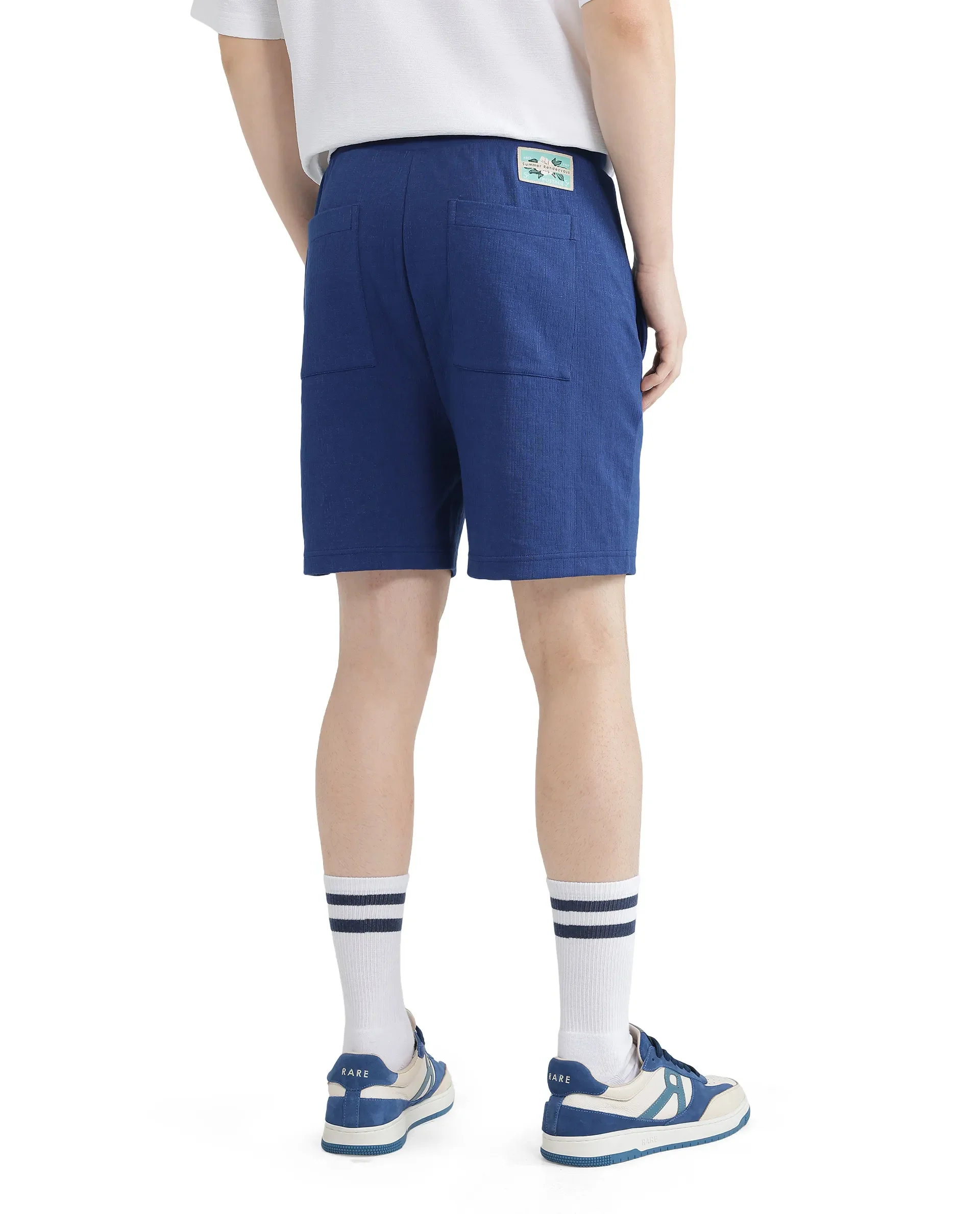 Rare Rabbit Men's Kelor Blue Cotton Blend Plain Regular Fit Shorts - Image 6