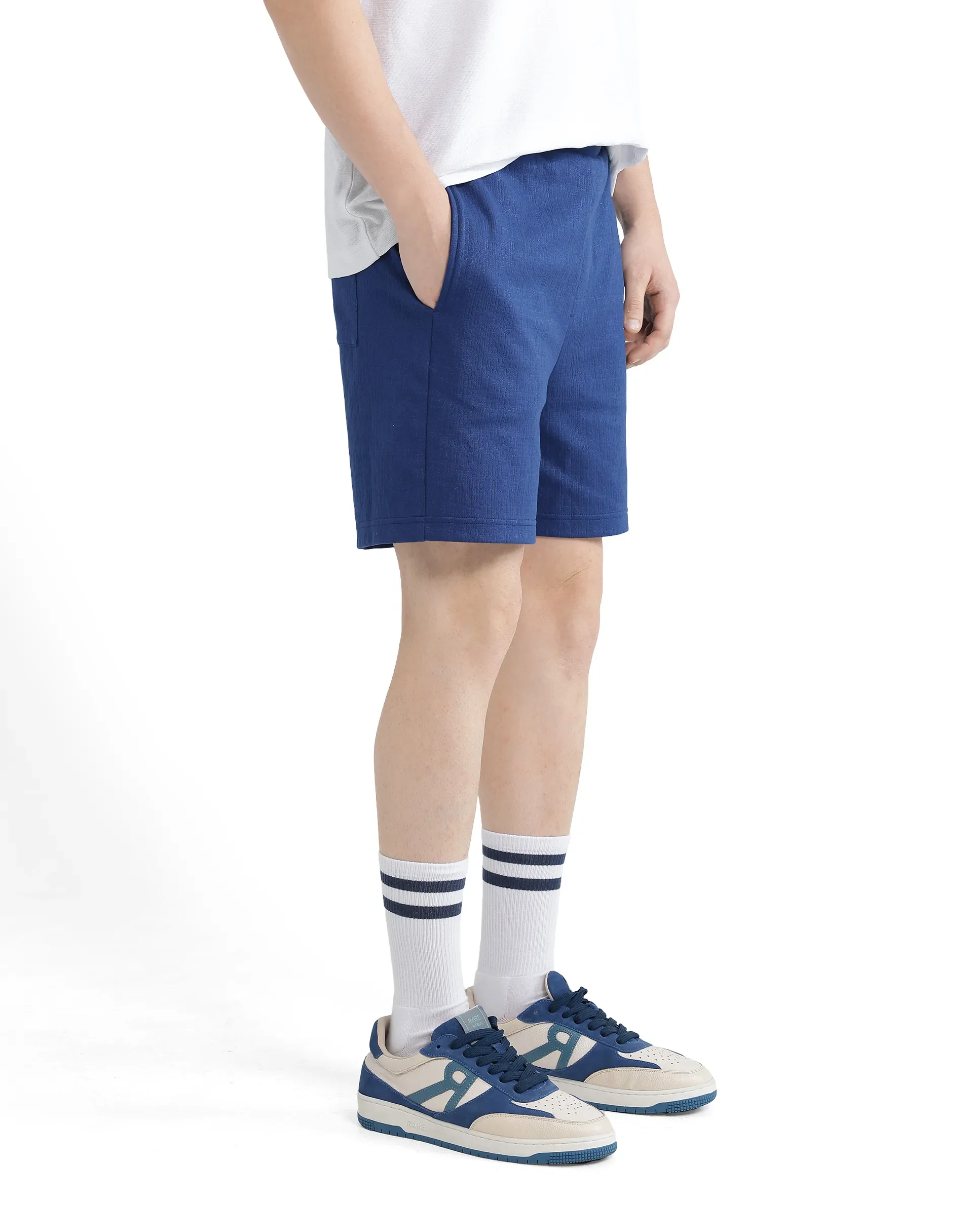 Rare Rabbit Men's Kelor Blue Cotton Blend Plain Regular Fit Shorts - Image 9