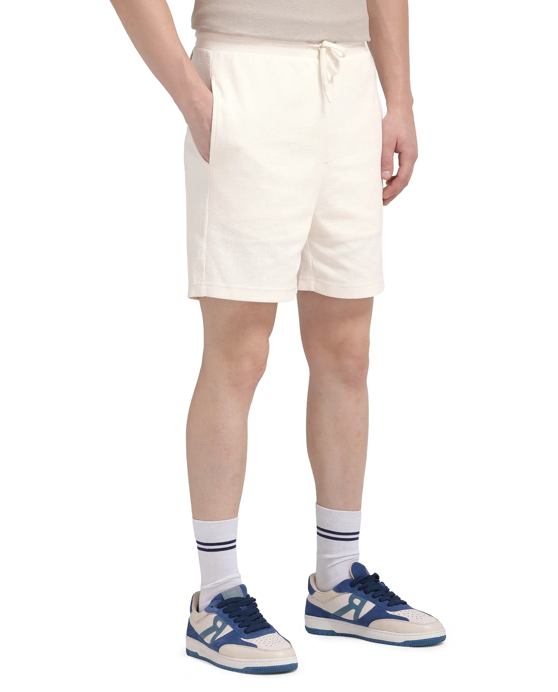 Rare Rabbit Men's Kelor Off White Cotton Blend Plain Regular Fit Shorts - Image 10