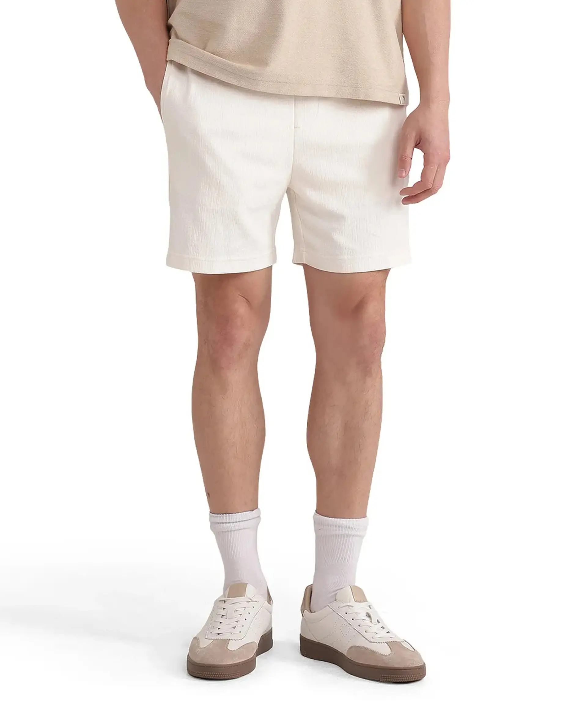 Rare Rabbit Men's Kelor Off White Cotton Blend Plain Regular Fit Shorts - Image 11