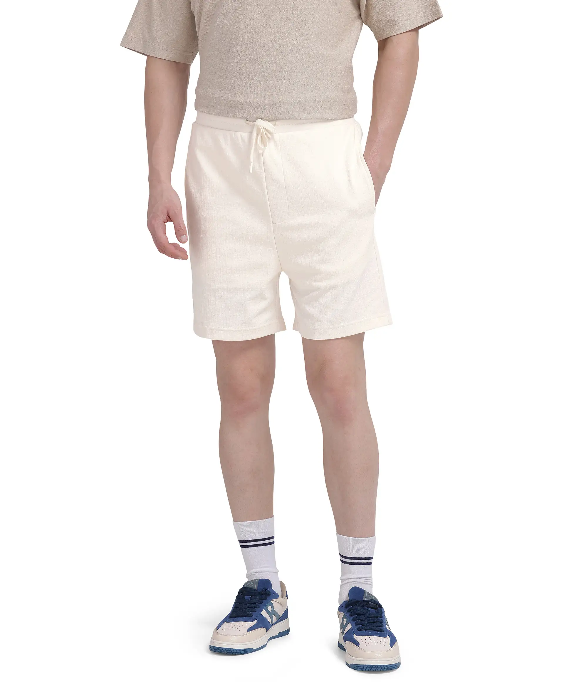 Rare Rabbit Men's Kelor Off White Cotton Blend Plain Regular Fit Shorts - Image 2