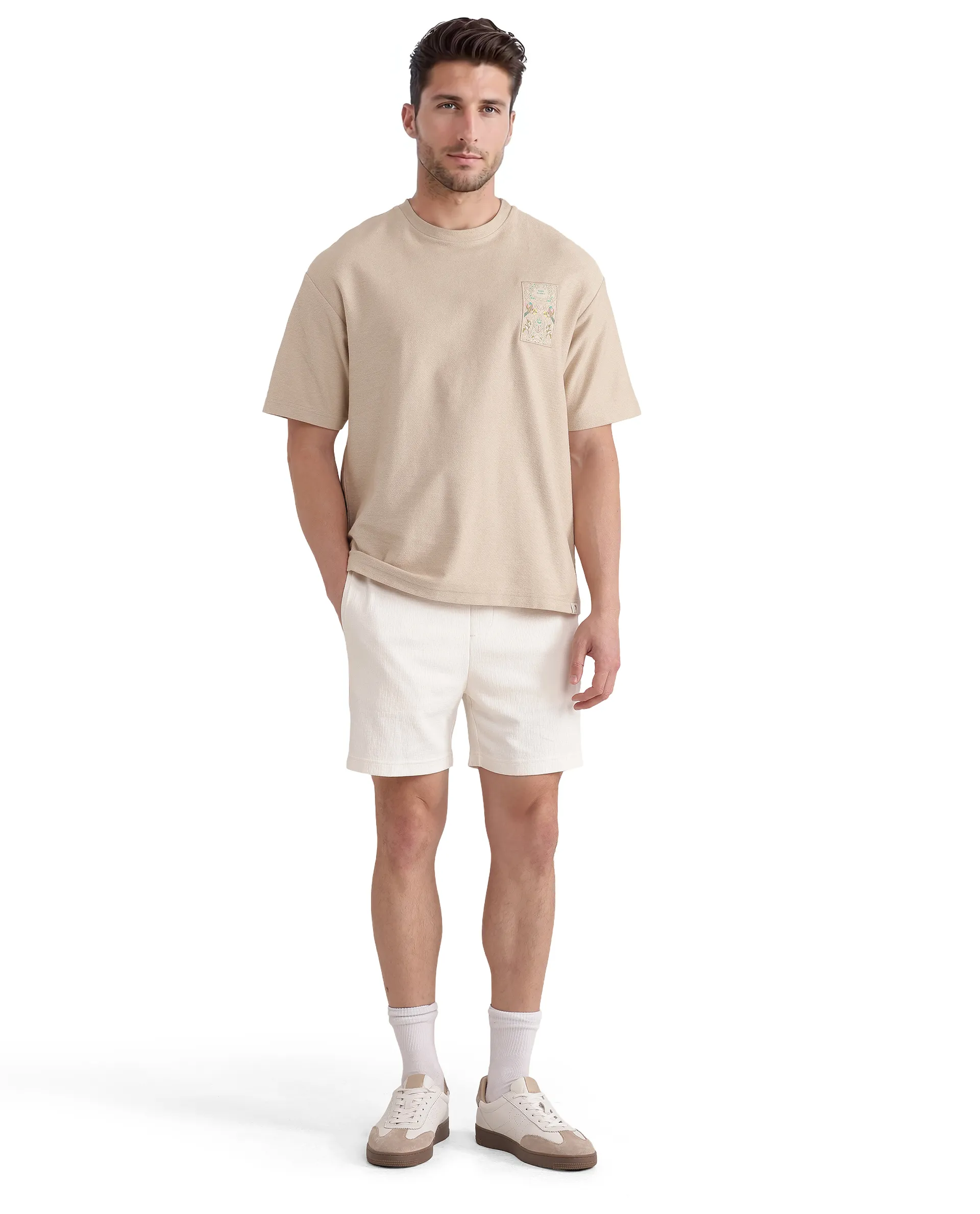 Rare Rabbit Men's Kelor Off White Cotton Blend Plain Regular Fit Shorts - Image 3