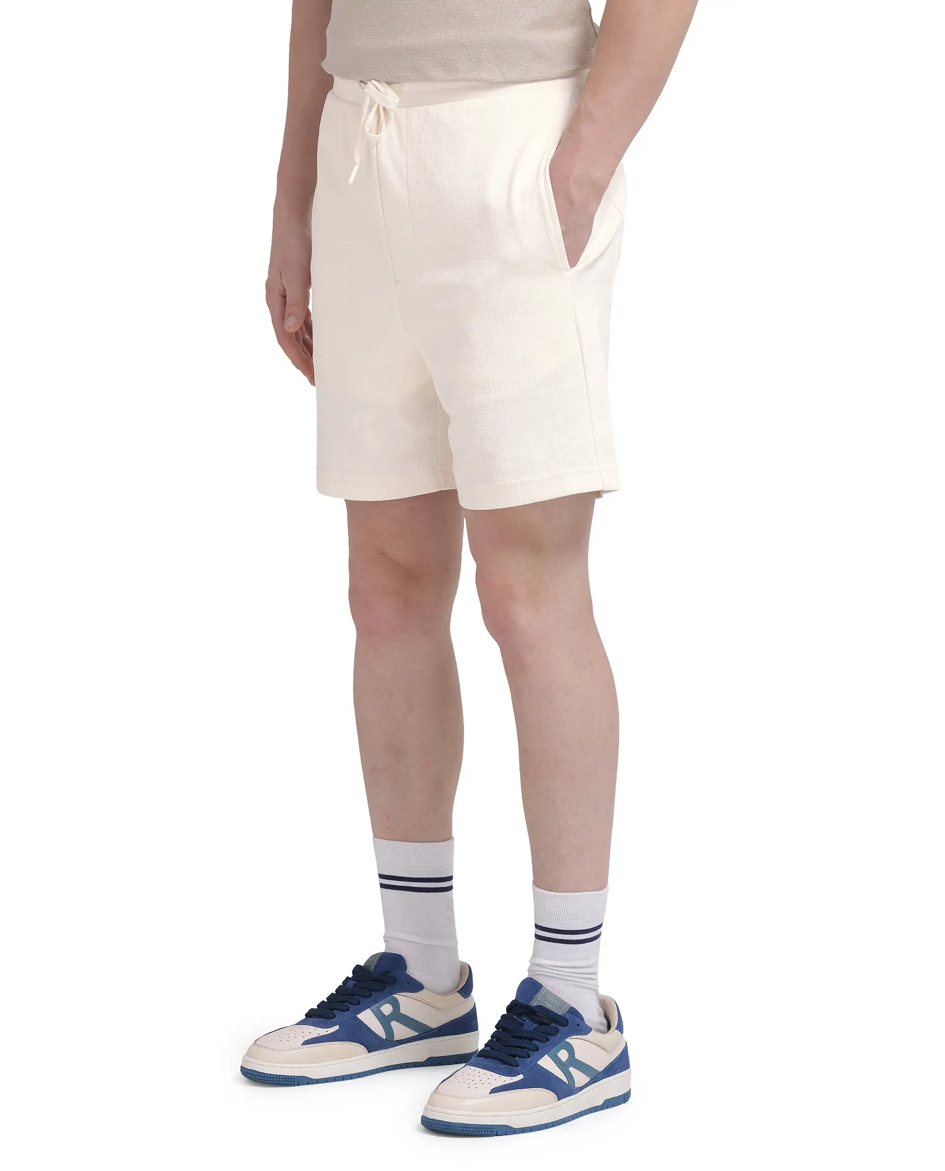 Rare Rabbit Men's Kelor Off White Cotton Blend Plain Regular Fit Shorts - Image 4