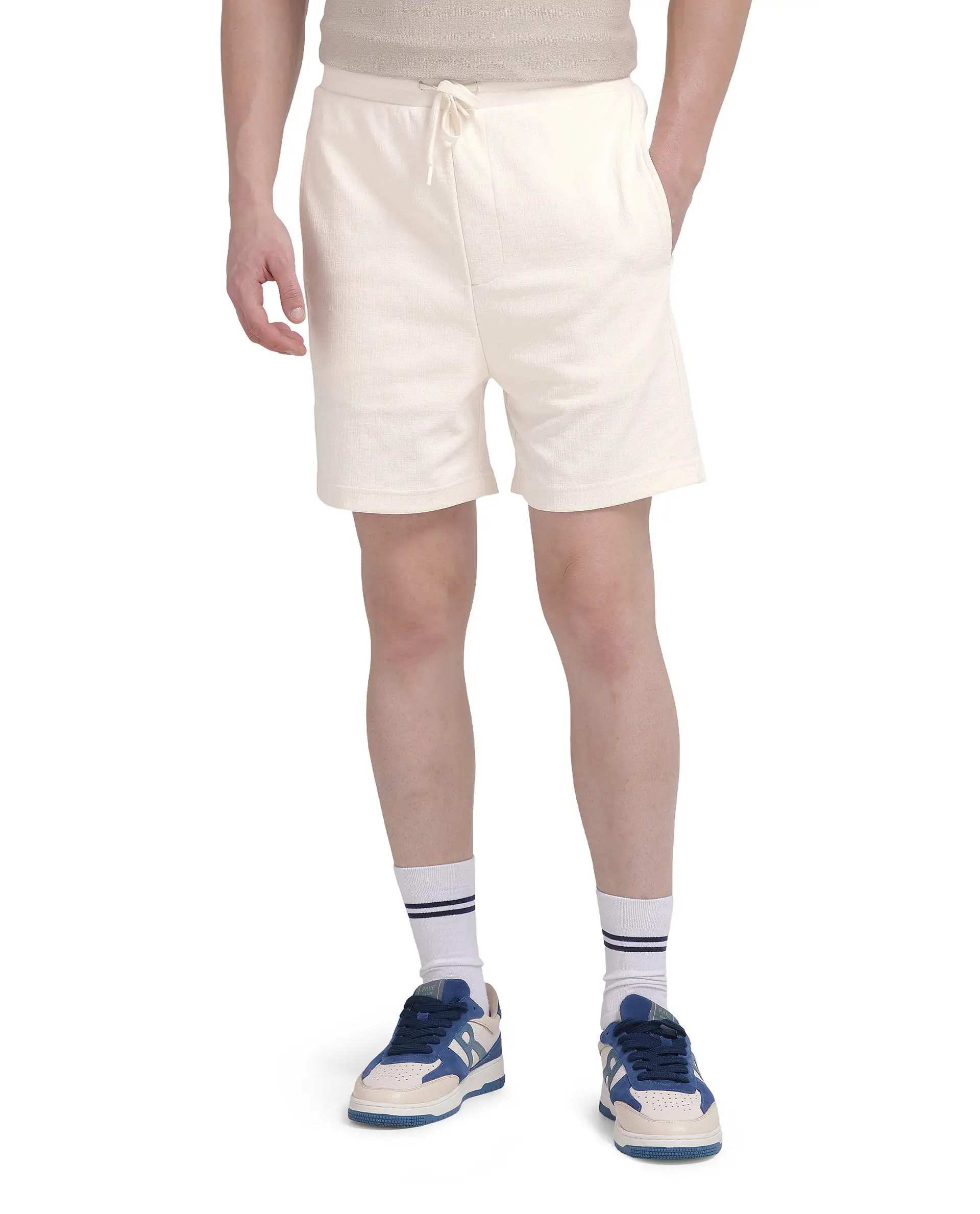 Rare Rabbit Men's Kelor Off White Cotton Blend Plain Regular Fit Shorts - Image 5