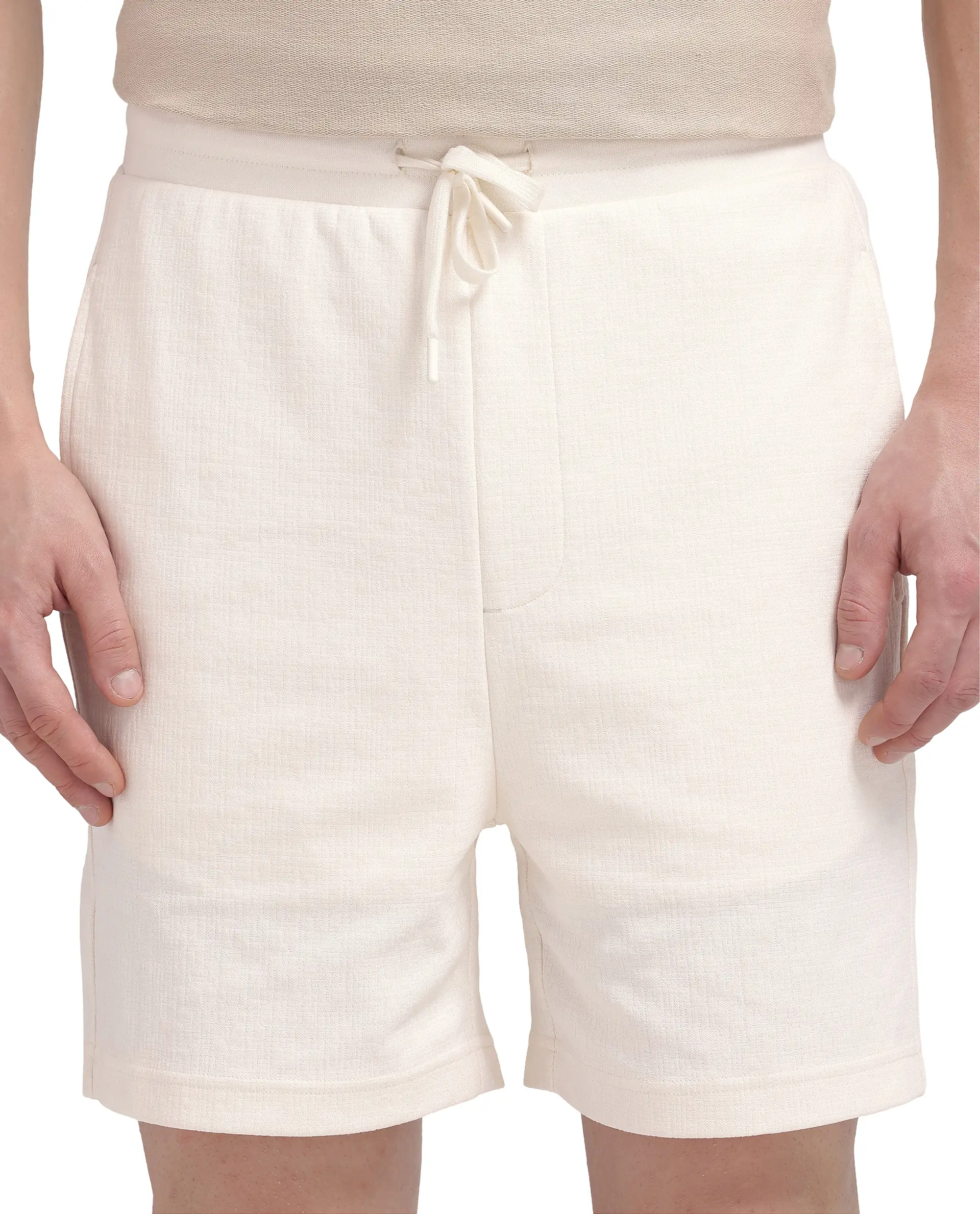 Rare Rabbit Men's Kelor Off White Cotton Blend Plain Regular Fit Shorts - Image 6