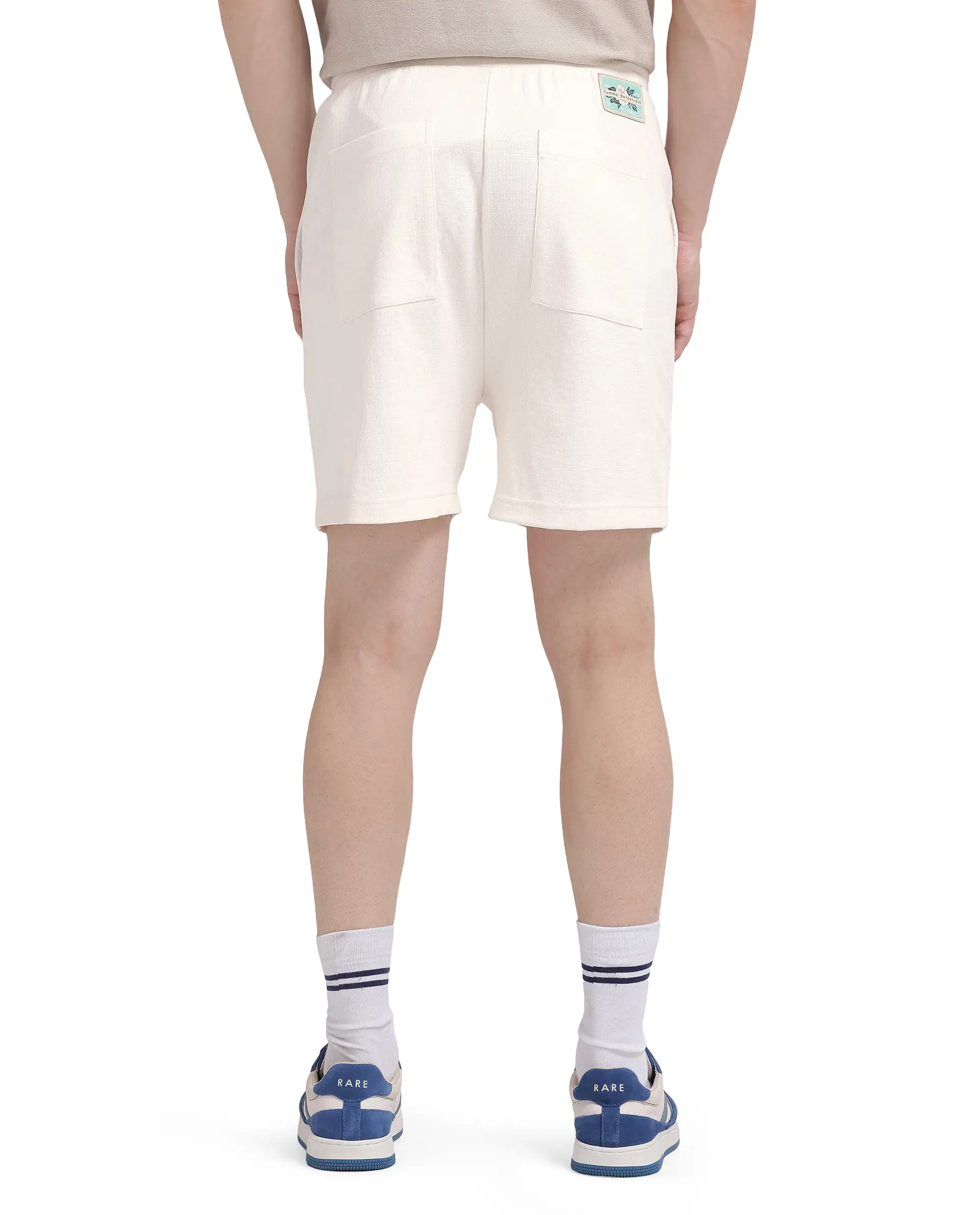 Rare Rabbit Men's Kelor Off White Cotton Blend Plain Regular Fit Shorts - Image 8