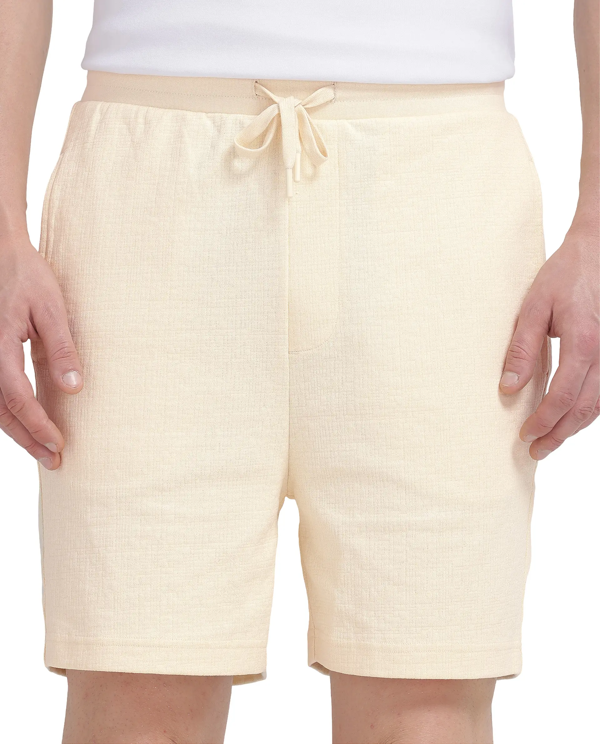 Rare Rabbit Men's Kelor Pastel Yellow Cotton Blend Plain Regular Fit Shorts - Image 8