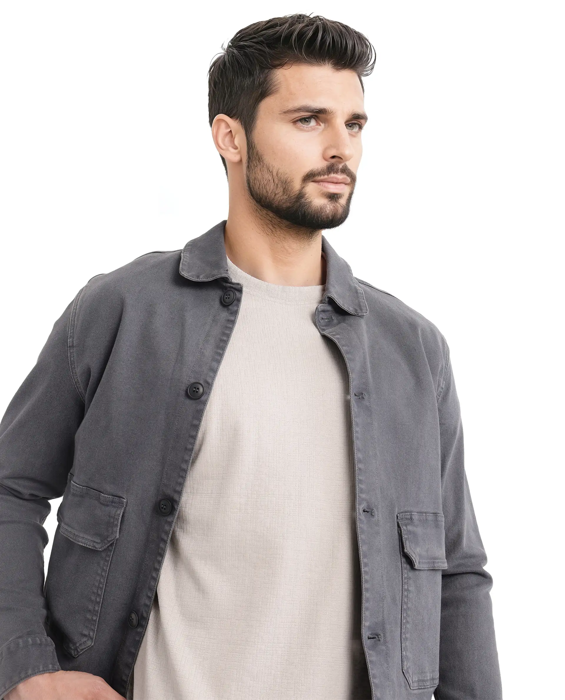 Rare Rabbit Men's Kelos Light Grey Cotton Blend Plain Oversized Fit Half Sleeve Crew Neck T-Shirt - Image 4