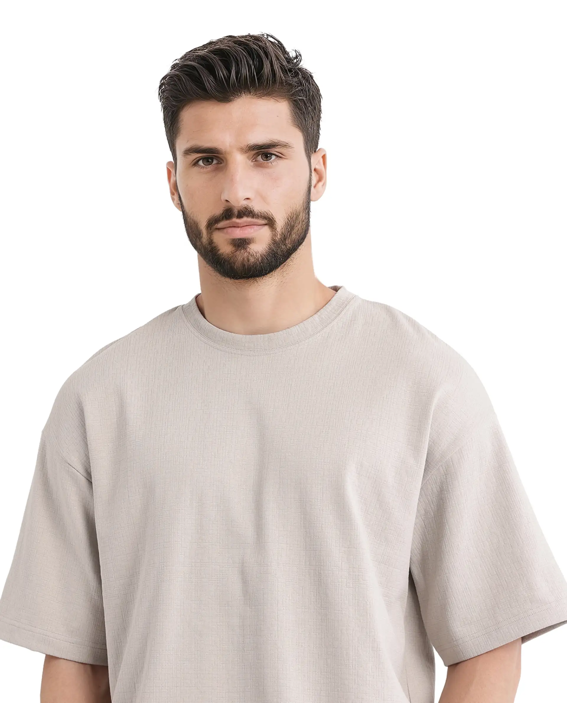 Rare Rabbit Men's Kelos Light Grey Cotton Blend Plain Oversized Fit Half Sleeve Crew Neck T-Shirt - Image 7