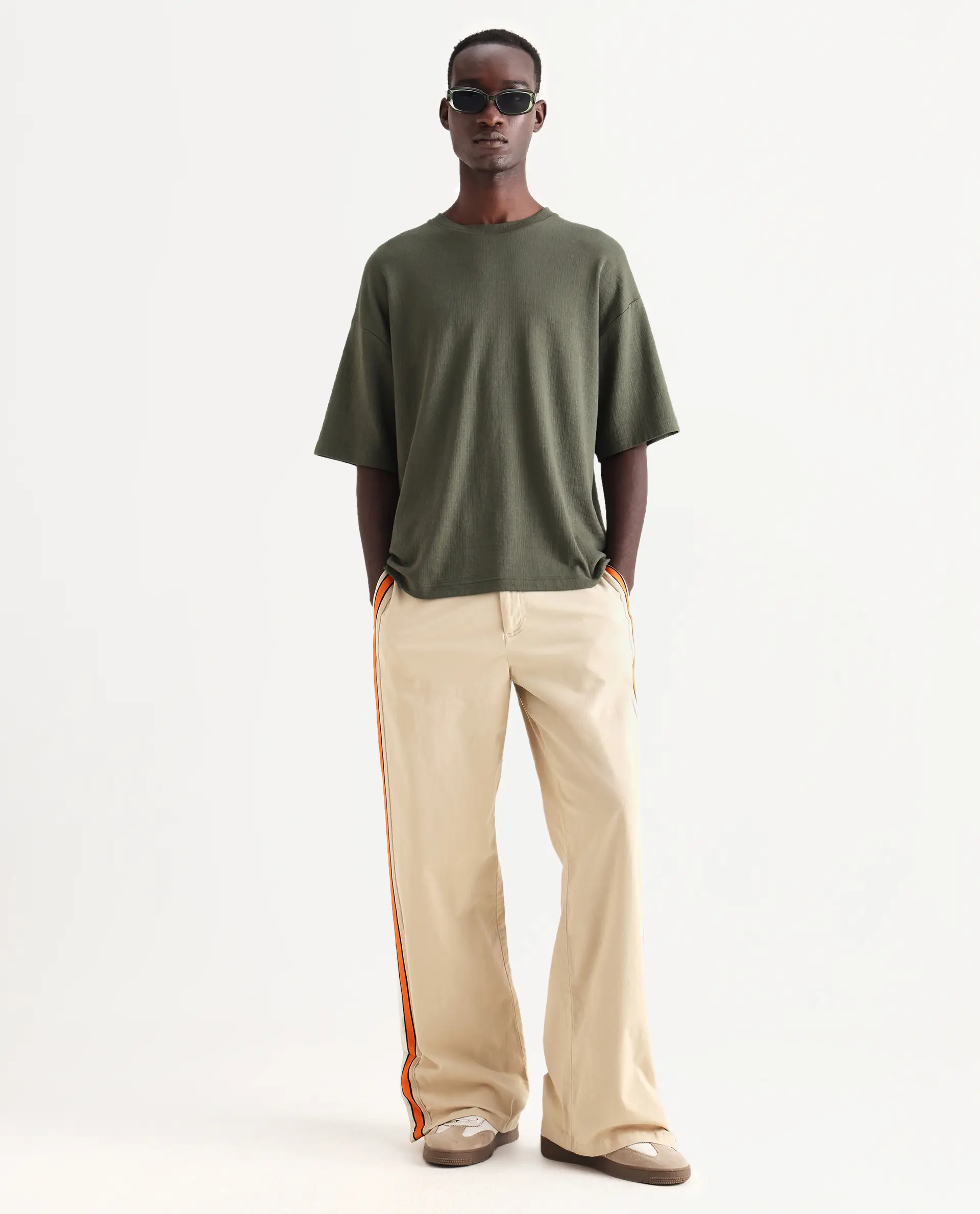 Rare Rabbit Men's Kelos Olive Cotton Blend Plain Oversized Fit Half Sleeve Crew Neck T-Shirt - Image 2