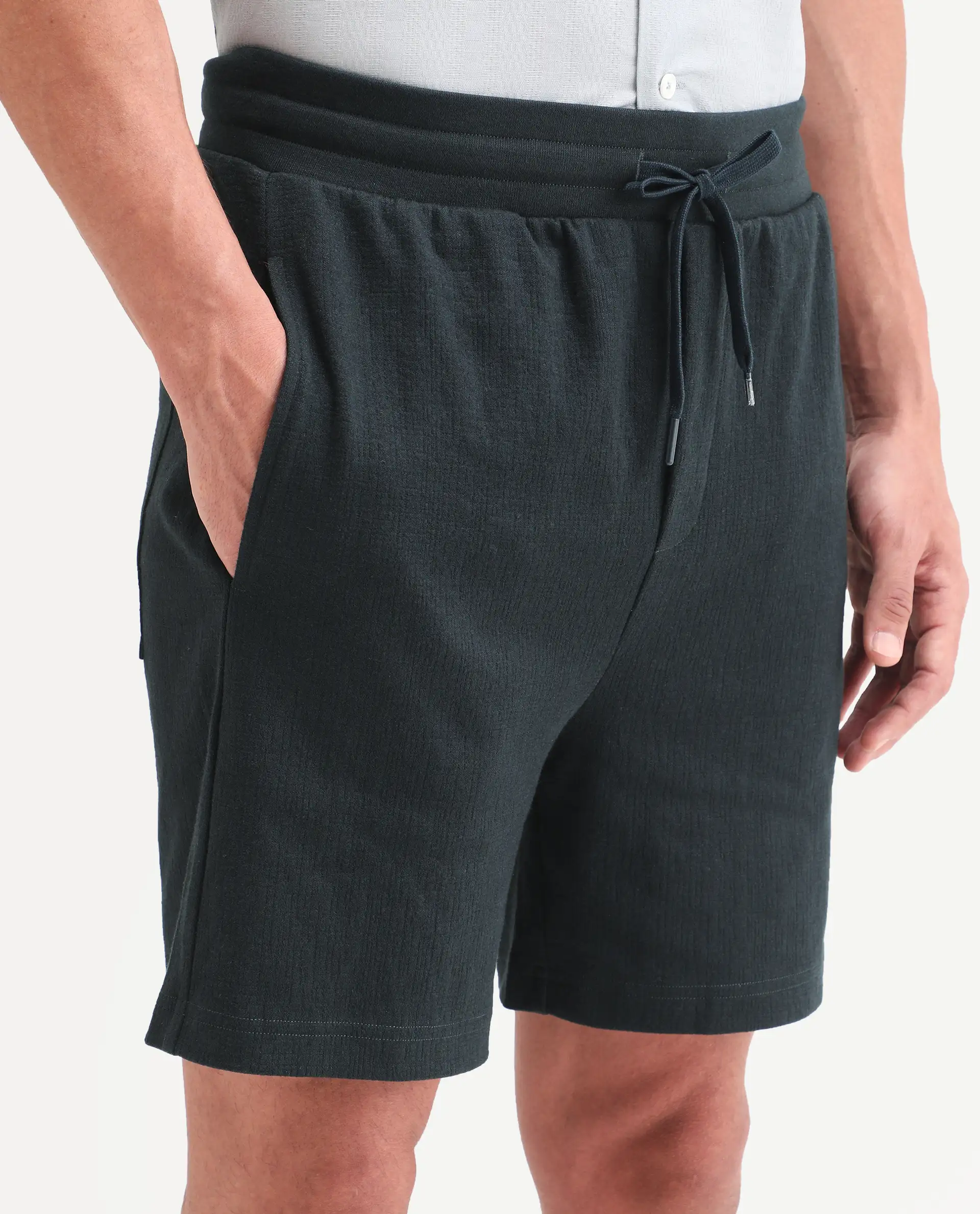 Rare Rabbit Men's Kelos-Sh26 Dark Teal Cotton Blend Fabric Regular Fit Plain Shorts - Image 3
