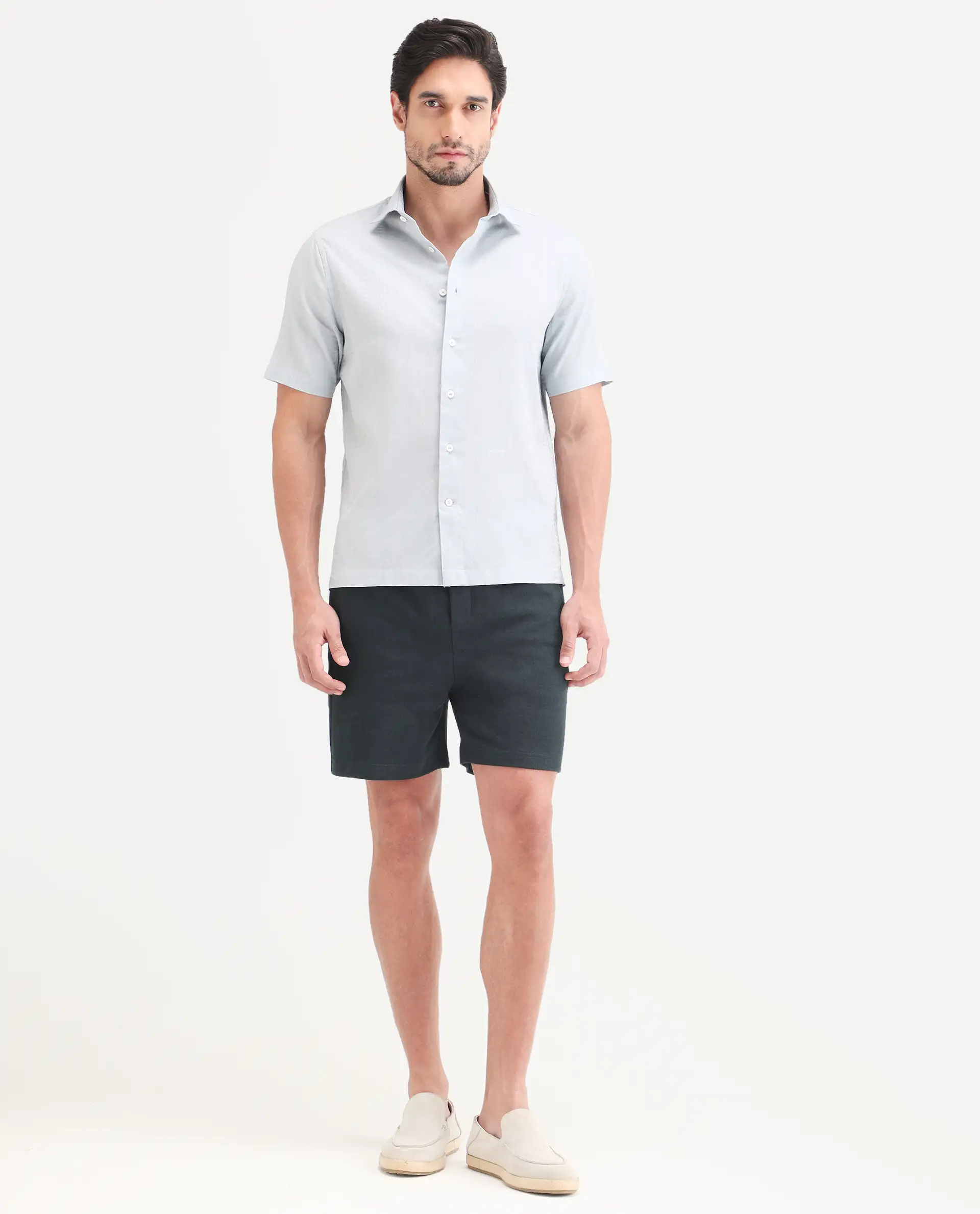 Rare Rabbit Men's Kelos-Sh26 Dark Teal Cotton Blend Fabric Regular Fit Plain Shorts - Image 4