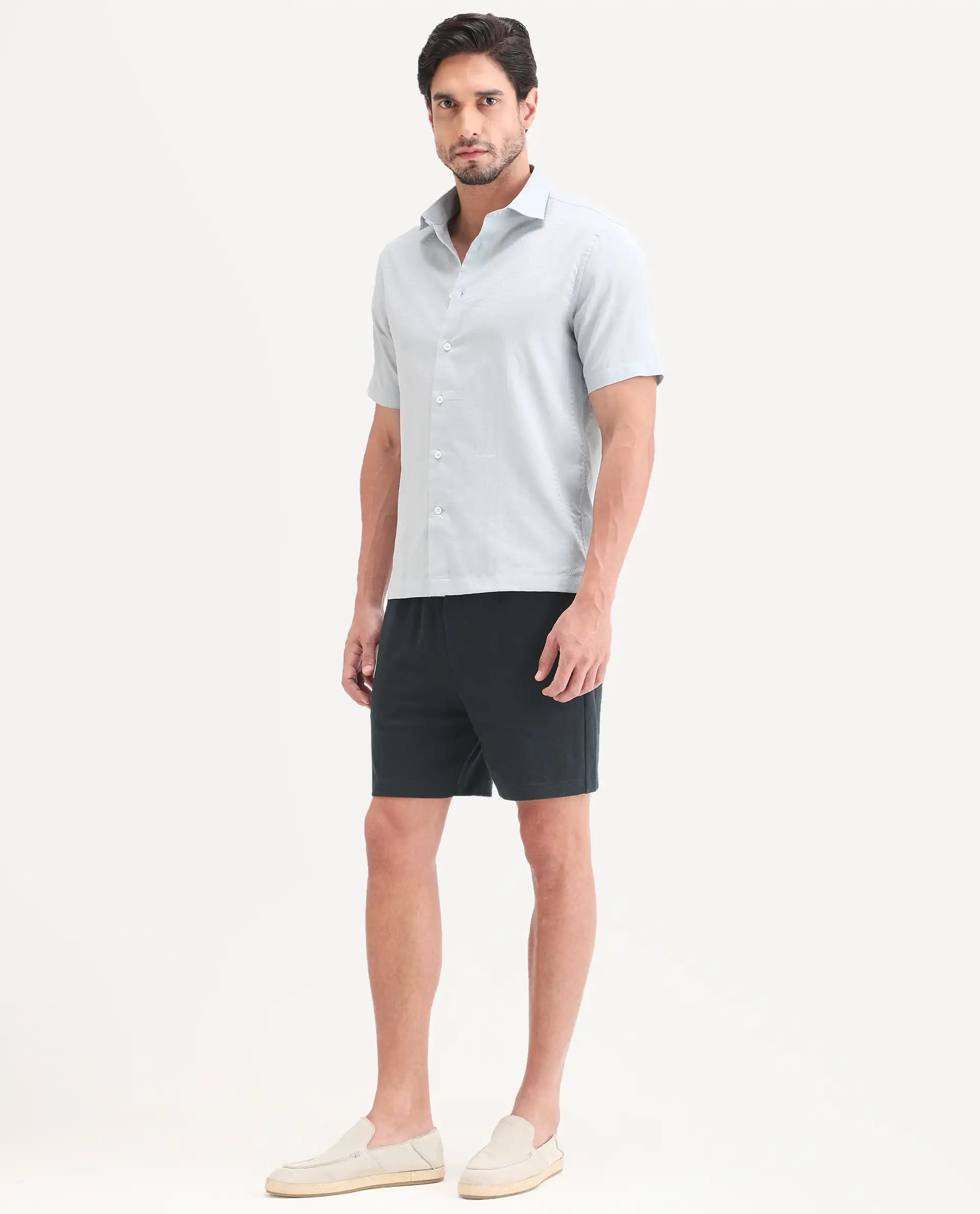 Rare Rabbit Men's Kelos-Sh26 Dark Teal Cotton Blend Fabric Regular Fit Plain Shorts - Image 5