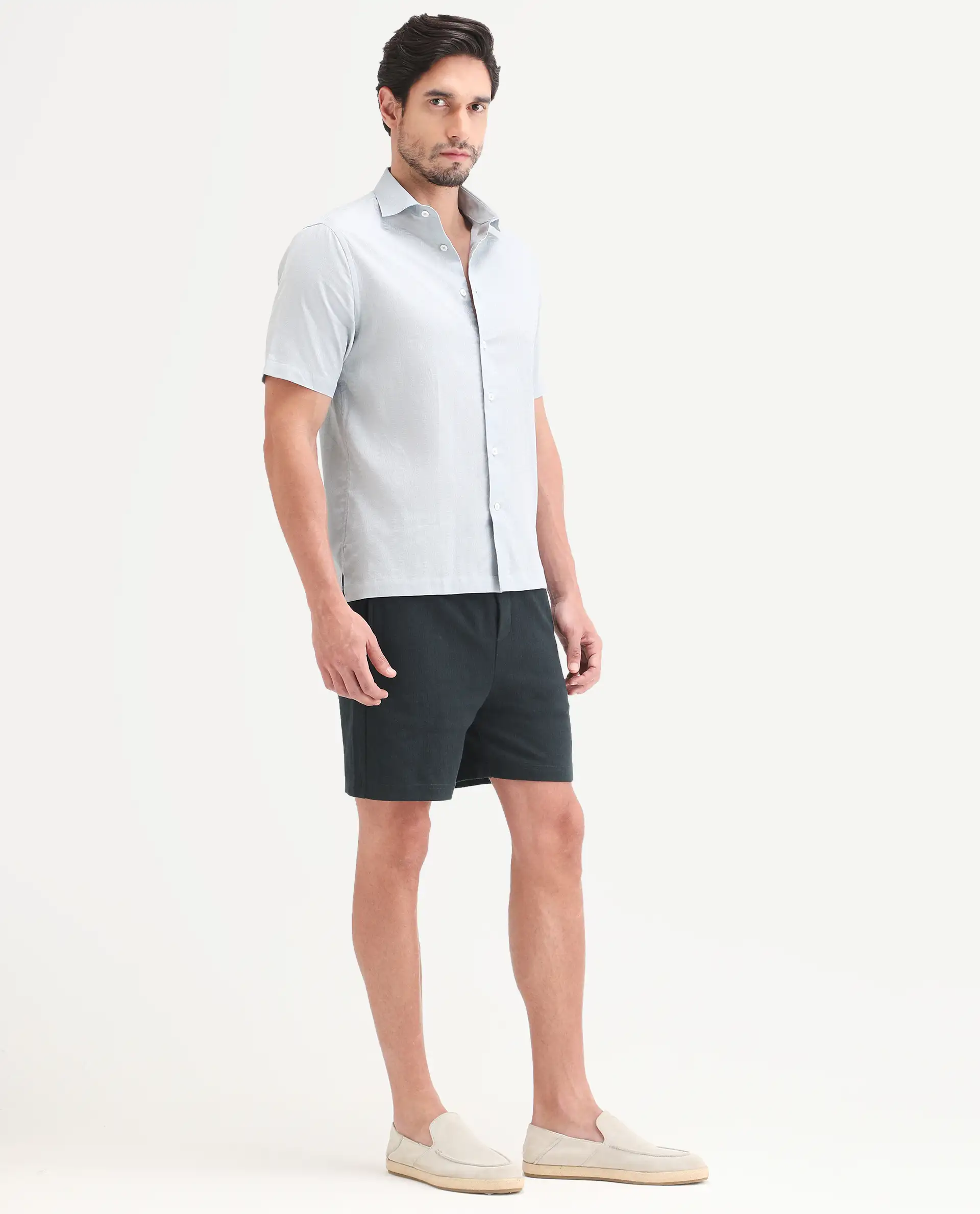 Rare Rabbit Men's Kelos-Sh26 Dark Teal Cotton Blend Fabric Regular Fit Plain Shorts - Image 7