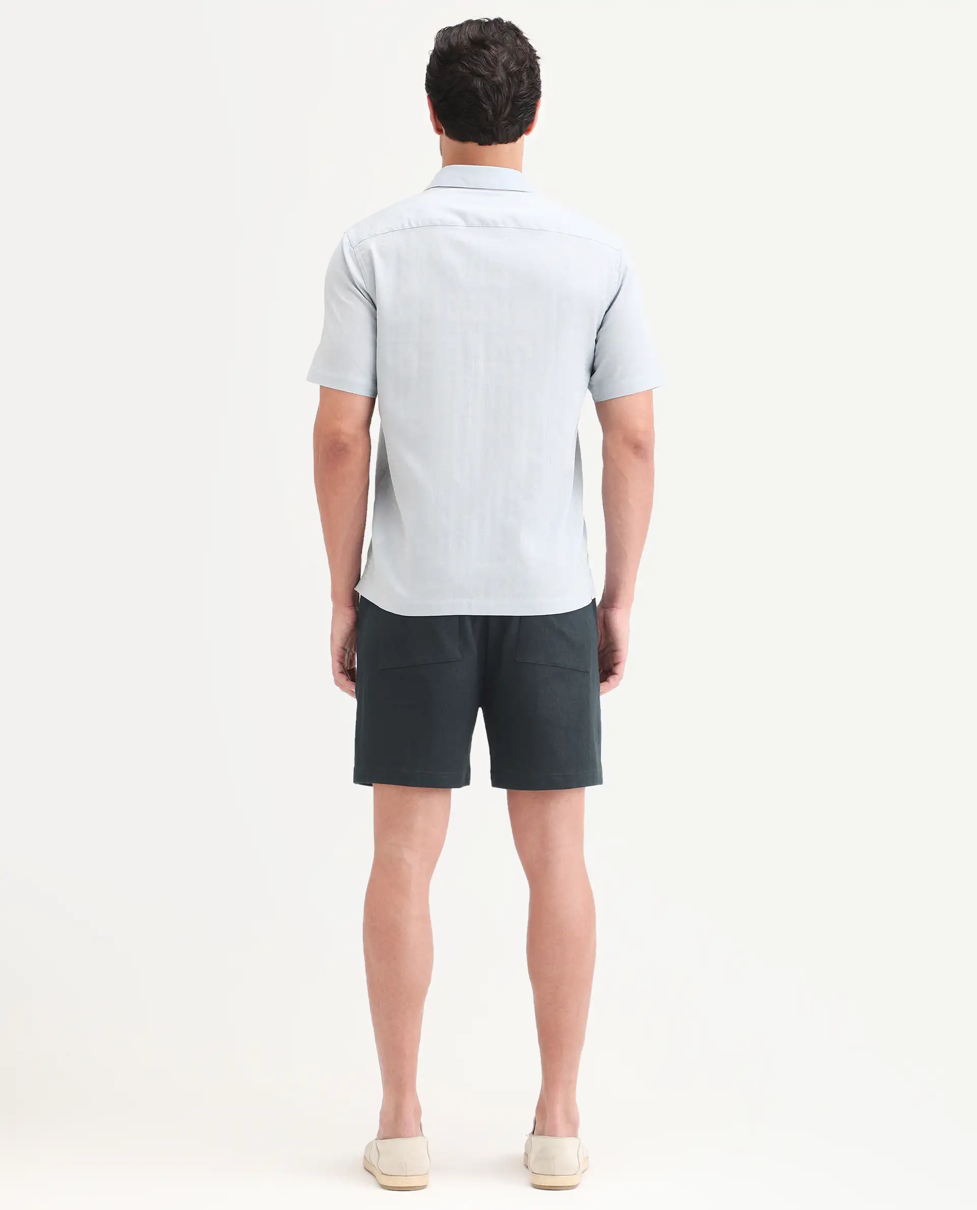 Rare Rabbit Men's Kelos-Sh26 Dark Teal Cotton Blend Fabric Regular Fit Plain Shorts - Image 8