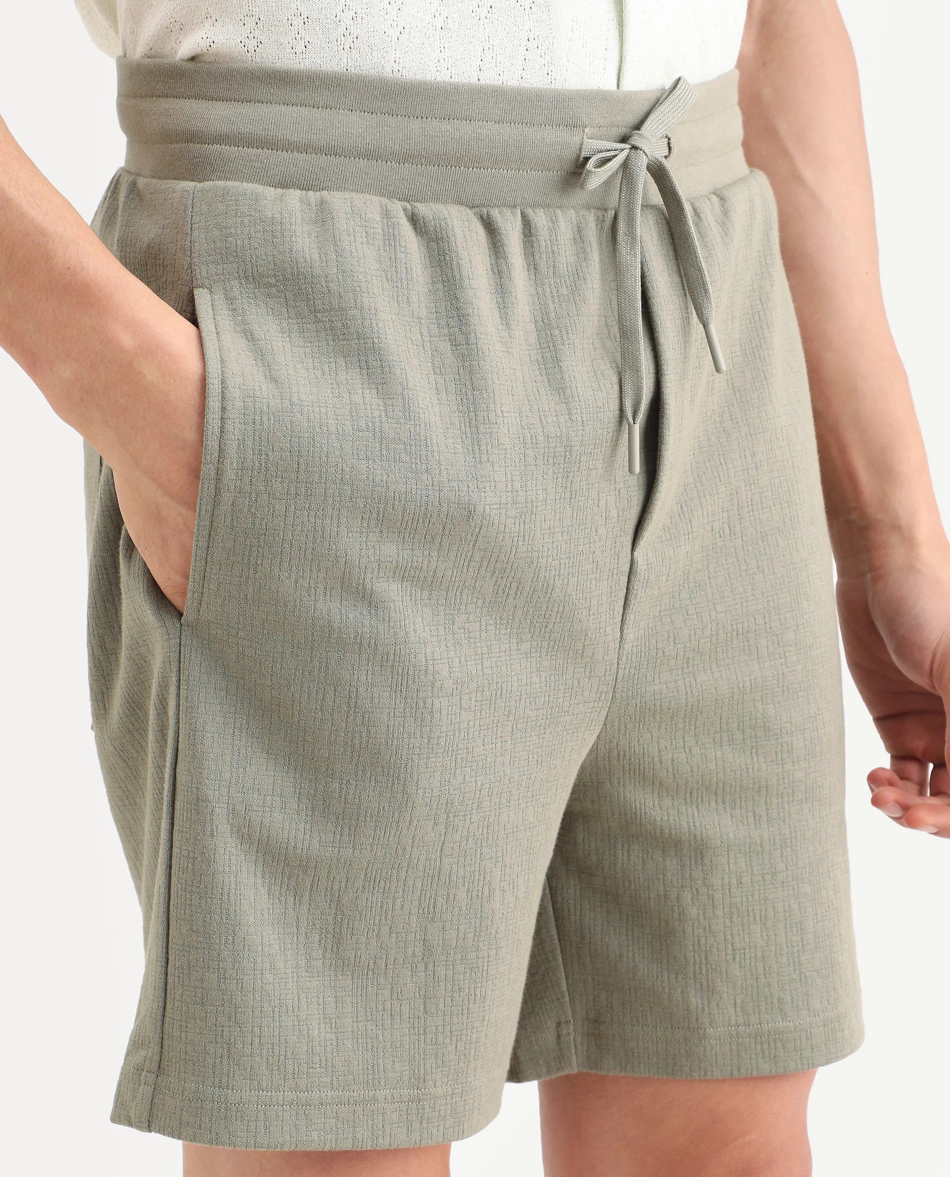 Rare Rabbit Men's Kelos-Sh26 Dusky Green Cotton Blend Fabric Regular Fit Plain Shorts - Image 3