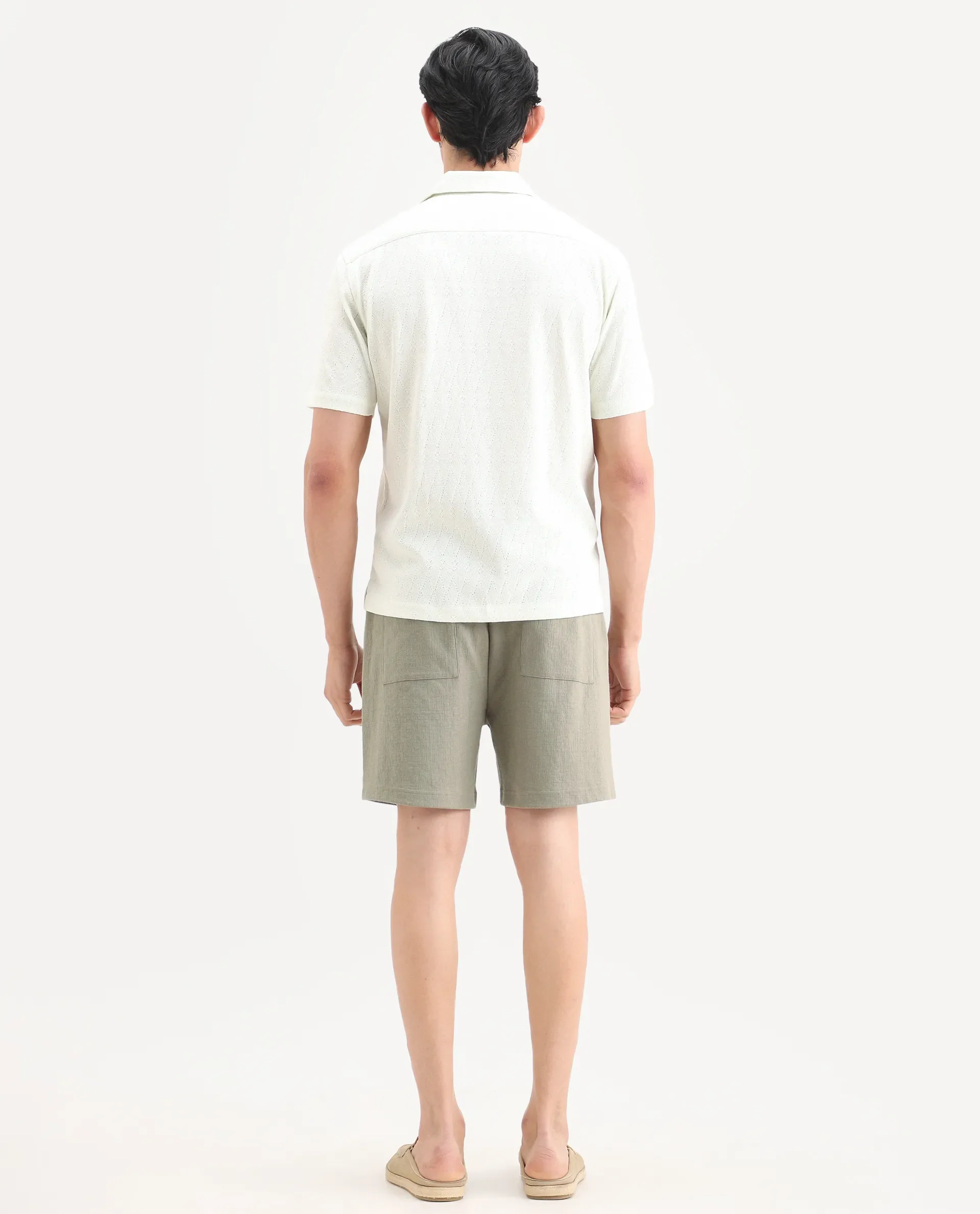 Rare Rabbit Men's Kelos-Sh26 Dusky Green Cotton Blend Fabric Regular Fit Plain Shorts - Image 7