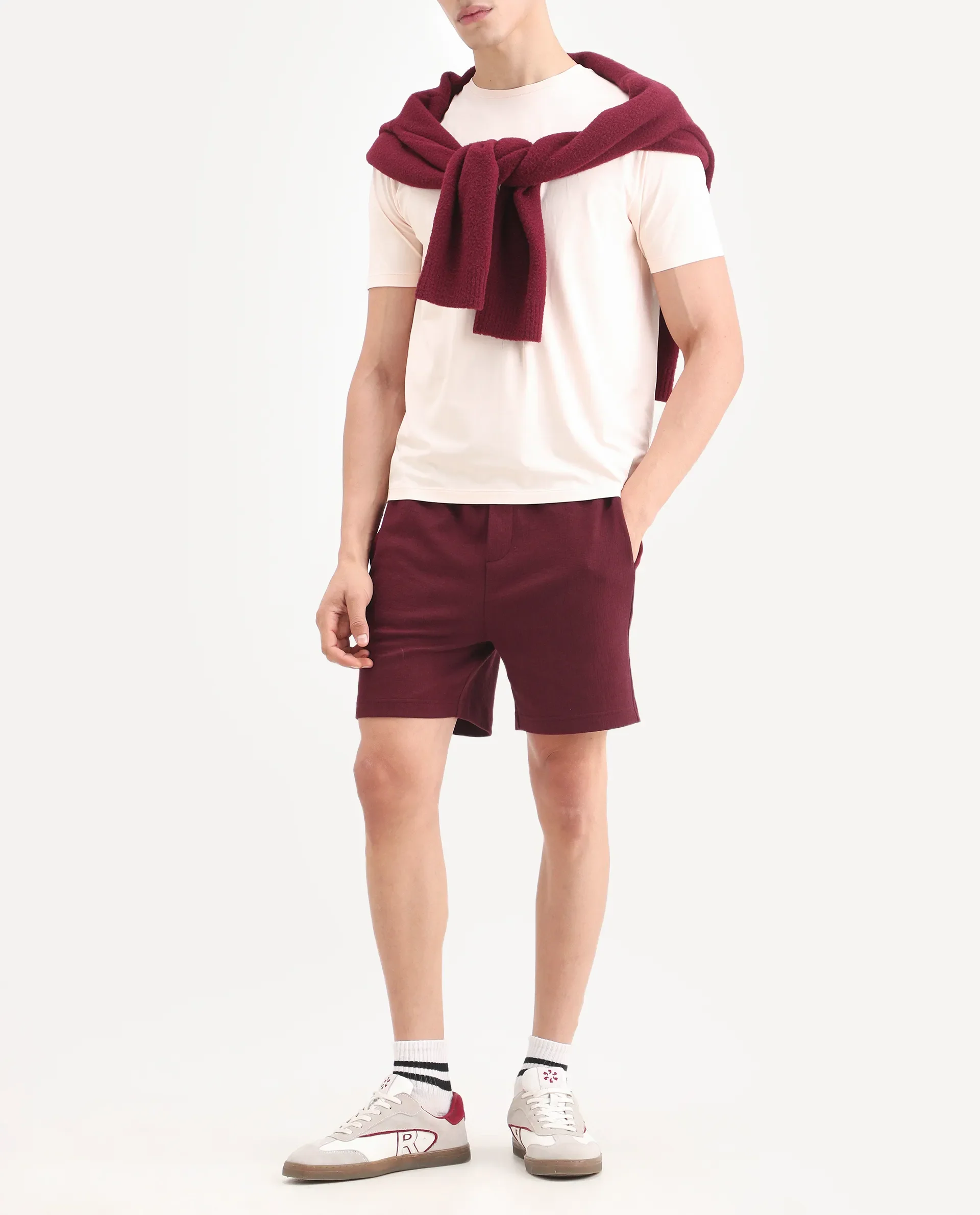 Rare Rabbit Men's Kelos-Sh26 Maroon Cotton Blend Fabric Regular Fit Plain Shorts - Image 2