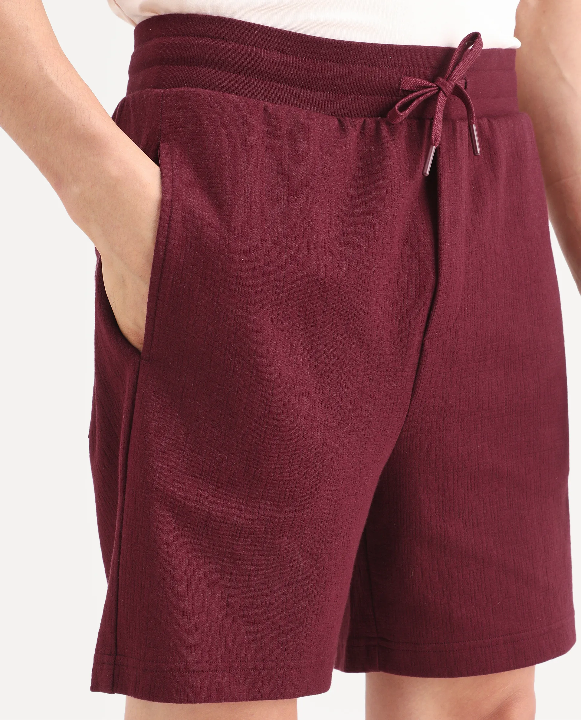 Rare Rabbit Men's Kelos-Sh26 Maroon Cotton Blend Fabric Regular Fit Plain Shorts - Image 3