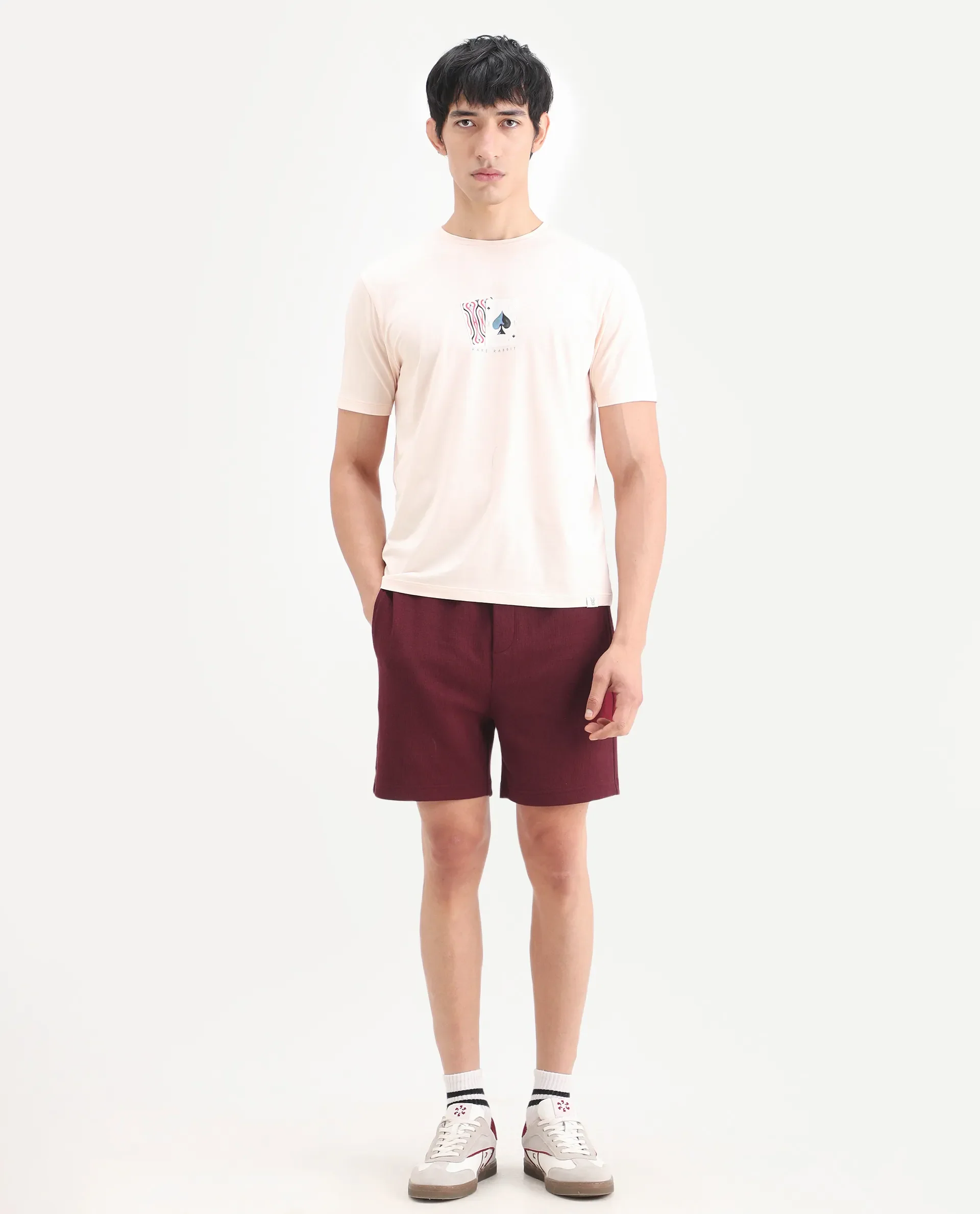 Rare Rabbit Men's Kelos-Sh26 Maroon Cotton Blend Fabric Regular Fit Plain Shorts - Image 4