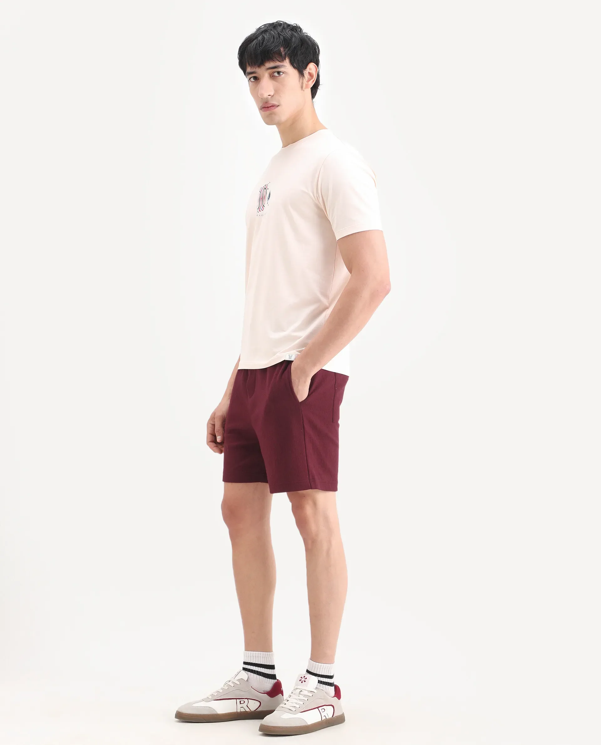 Rare Rabbit Men's Kelos-Sh26 Maroon Cotton Blend Fabric Regular Fit Plain Shorts - Image 5