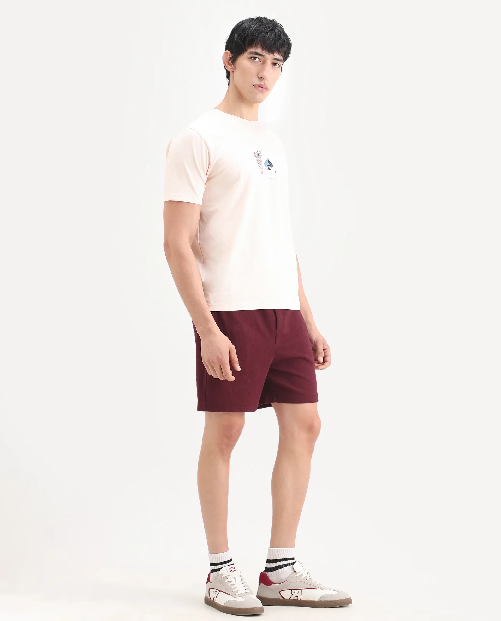 Rare Rabbit Men's Kelos-Sh26 Maroon Cotton Blend Fabric Regular Fit Plain Shorts - Image 6