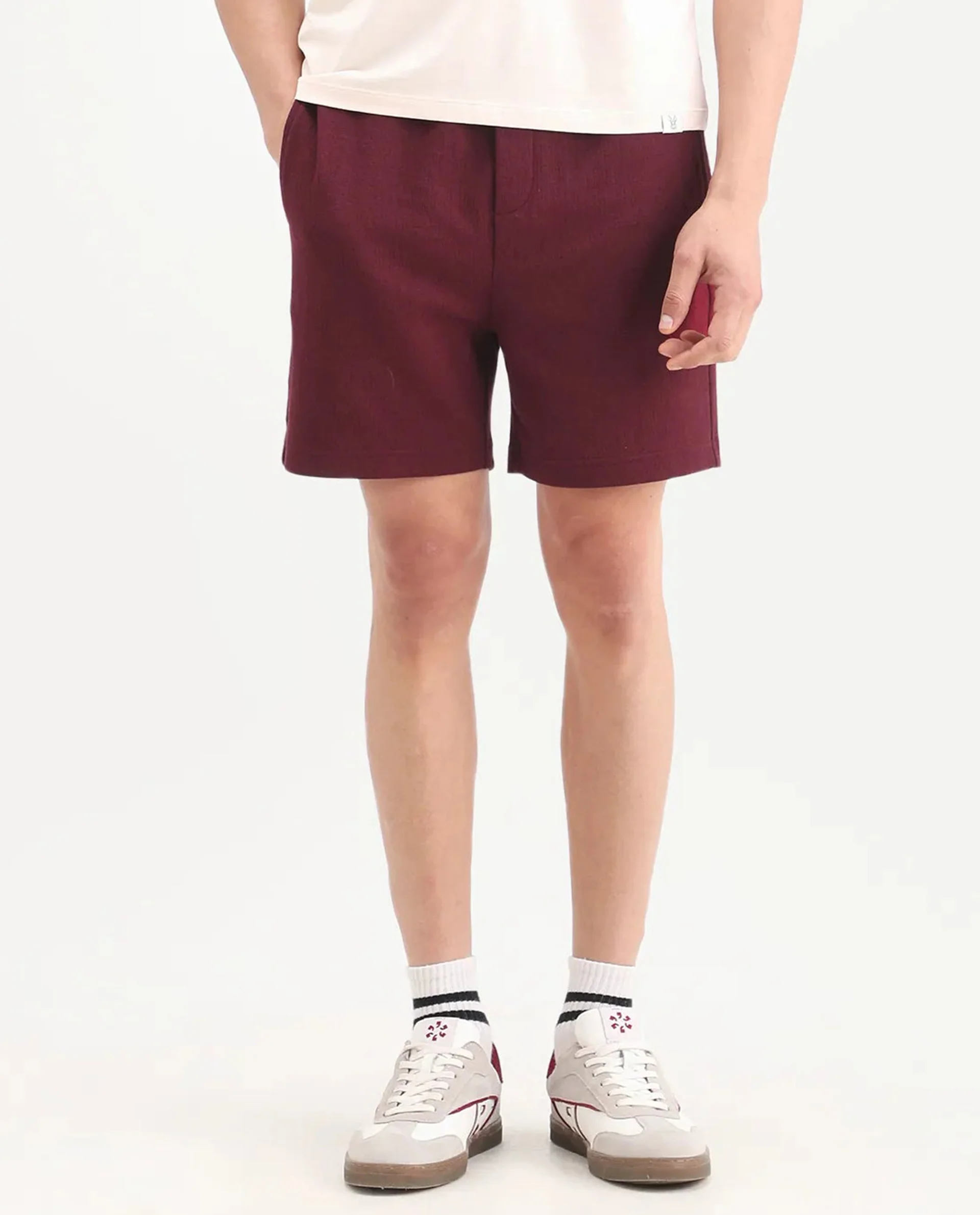 Rare Rabbit Men's Kelos-Sh26 Maroon Cotton Blend Fabric Regular Fit Plain Shorts - Image 8