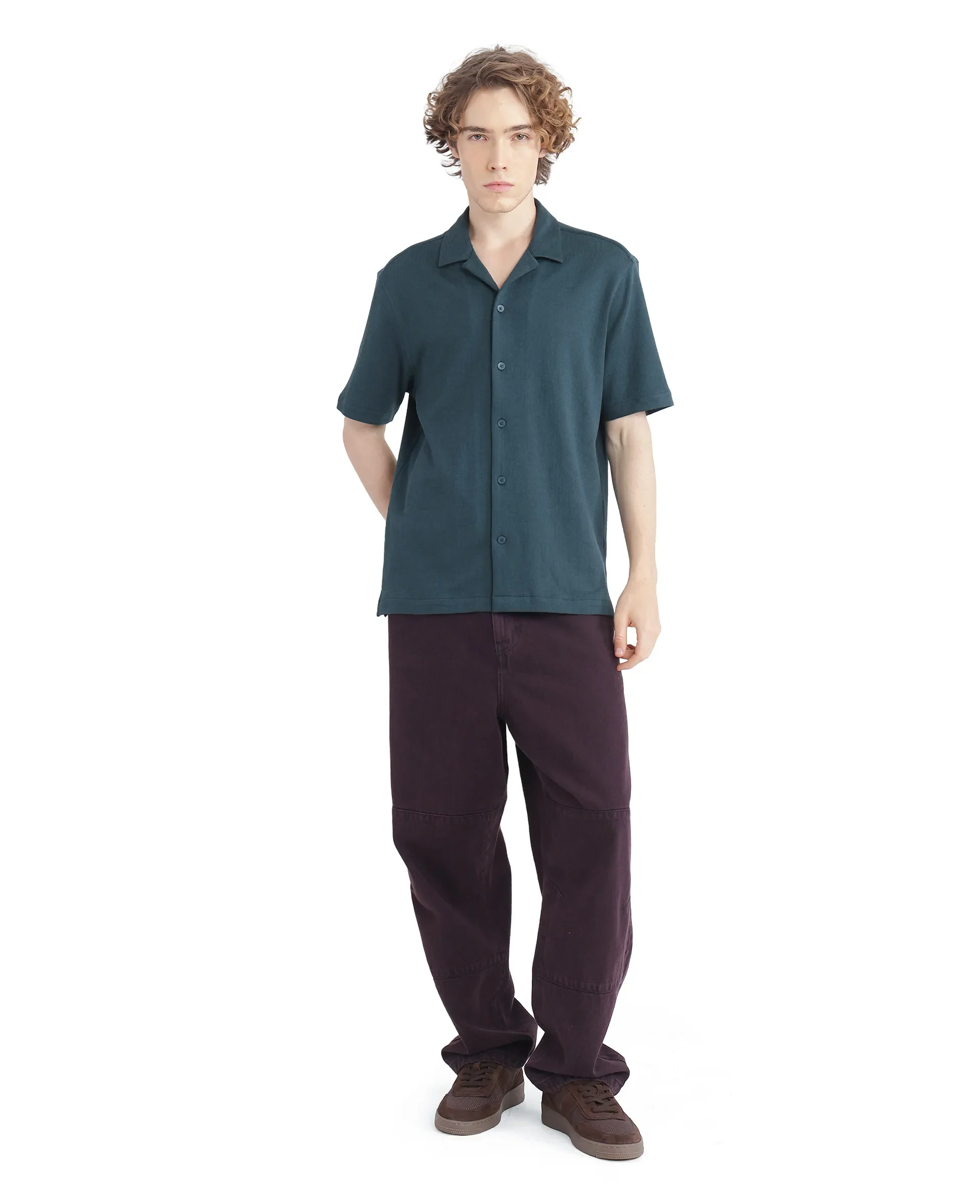 Rare Rabbit Men's Kelos-Ss Dark Green Cotton Blend Plain Boxy Fit Half Sleeve Cuban Collar Shirt - Image 3