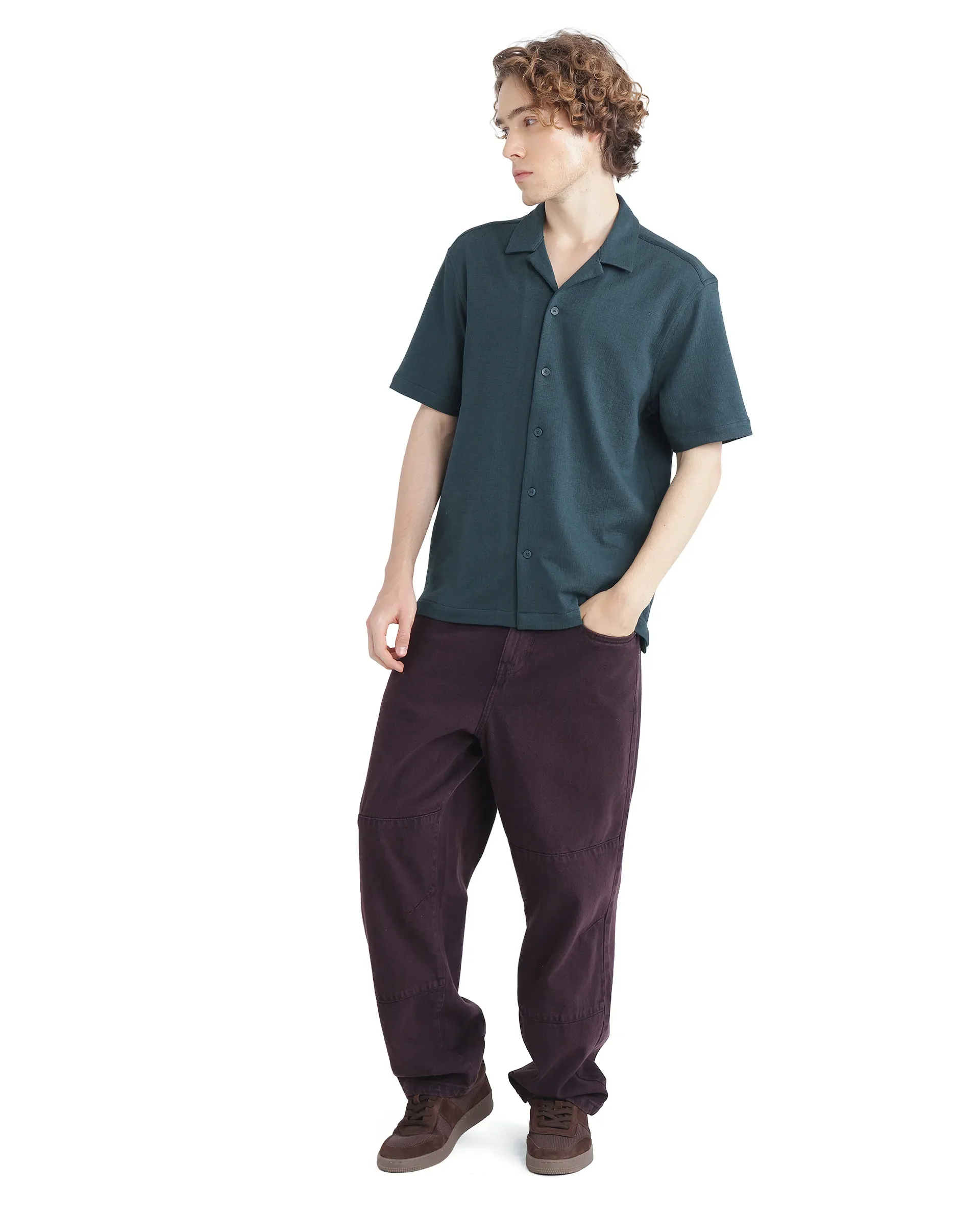 Rare Rabbit Men's Kelos-Ss Dark Green Cotton Blend Plain Boxy Fit Half Sleeve Cuban Collar Shirt - Image 7