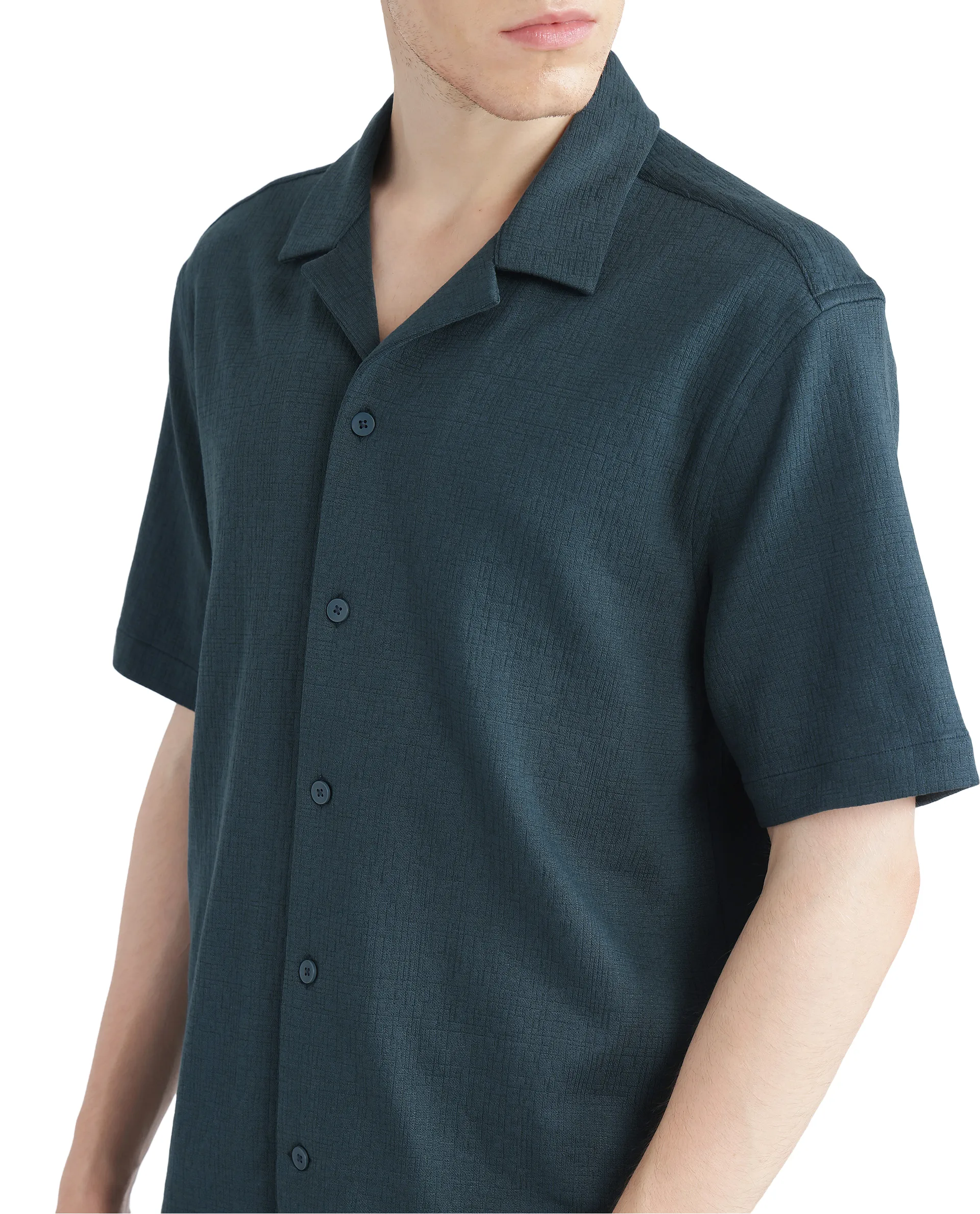Rare Rabbit Men's Kelos-Ss Dark Green Cotton Blend Plain Boxy Fit Half Sleeve Cuban Collar Shirt - Image 9