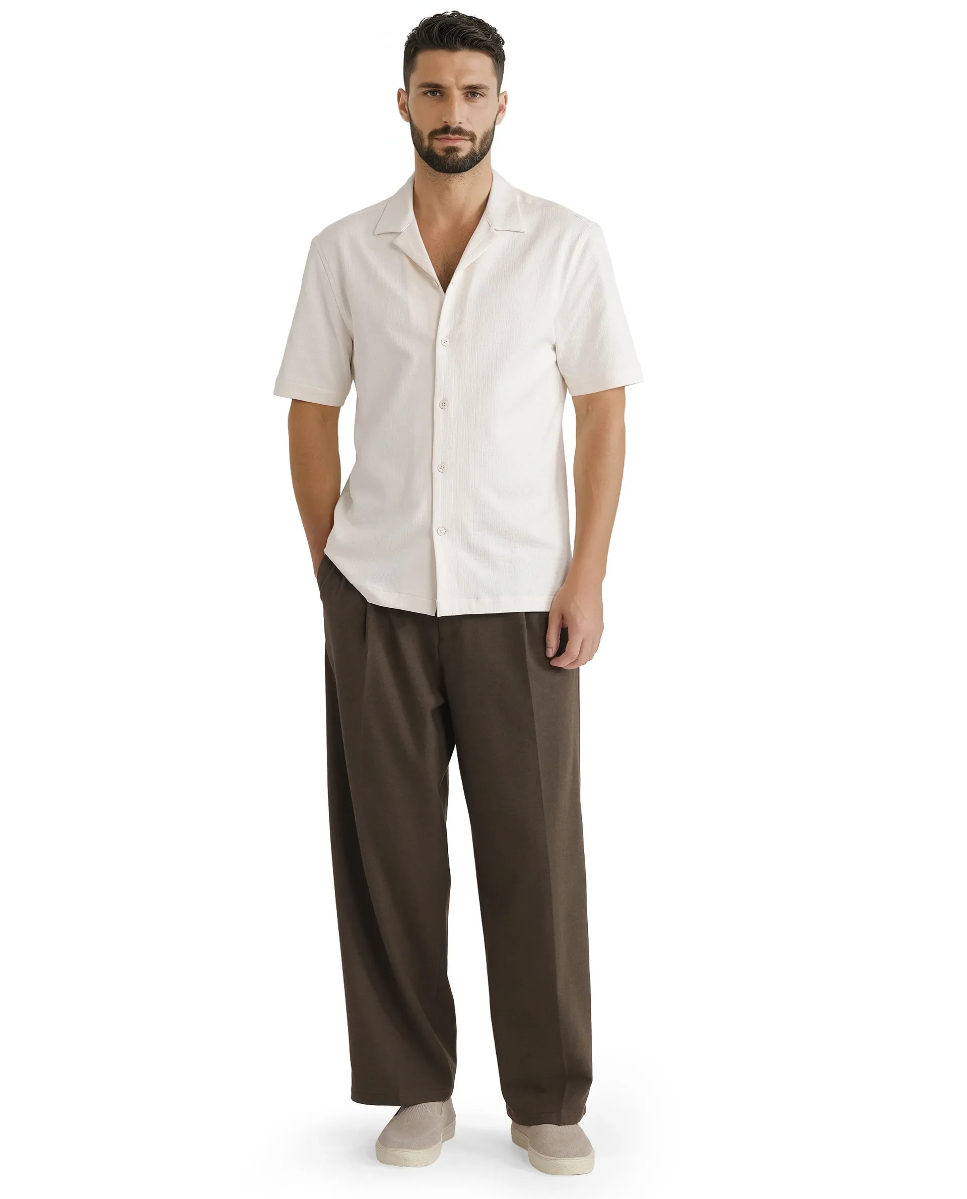 Rare Rabbit Men's Kelos Ss Off White Cotton Blend Plain Boxy Fit Half Sleeve Cuban Collar Shirt - Image 2