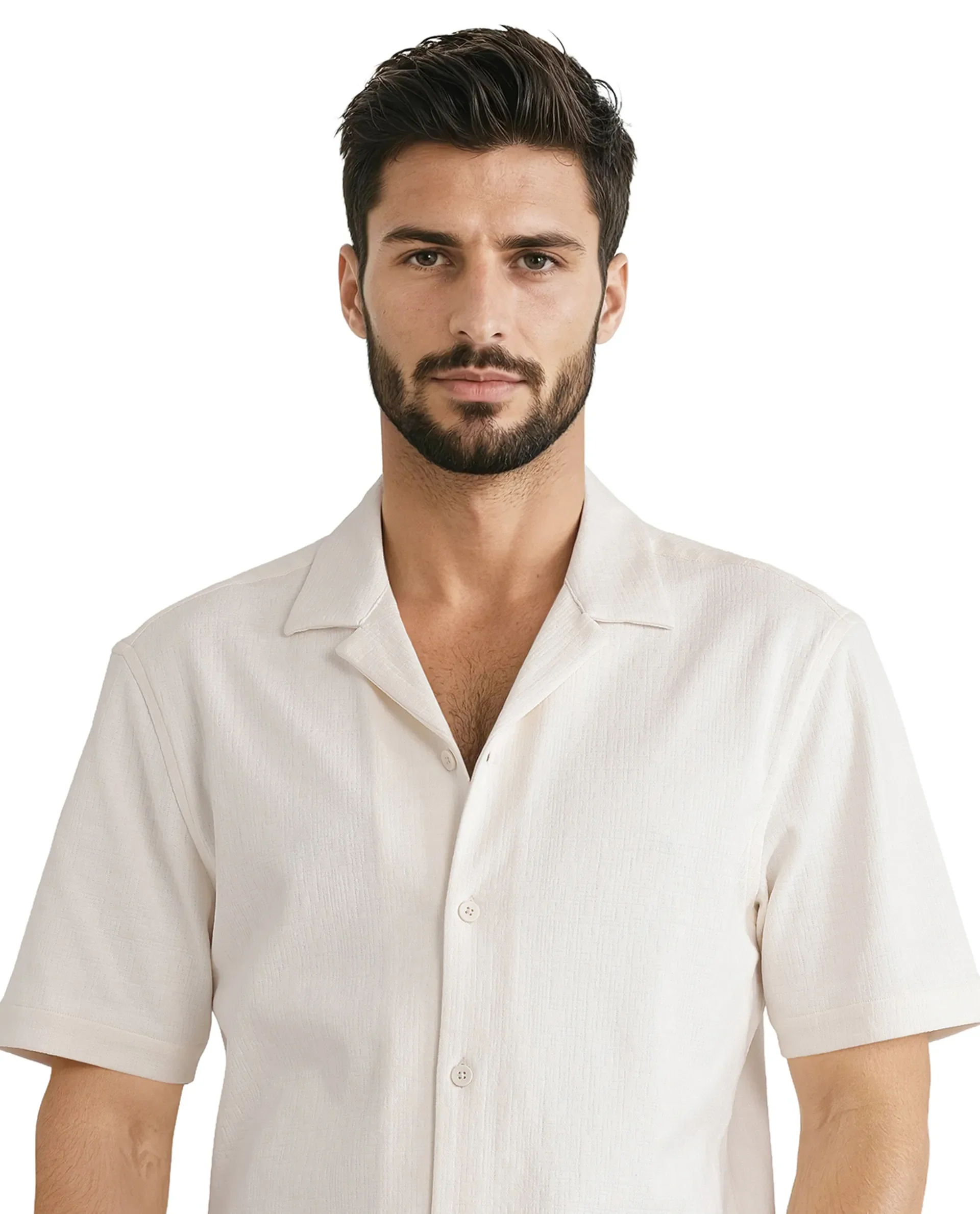 Rare Rabbit Men's Kelos Ss Off White Cotton Blend Plain Boxy Fit Half Sleeve Cuban Collar Shirt - Image 4