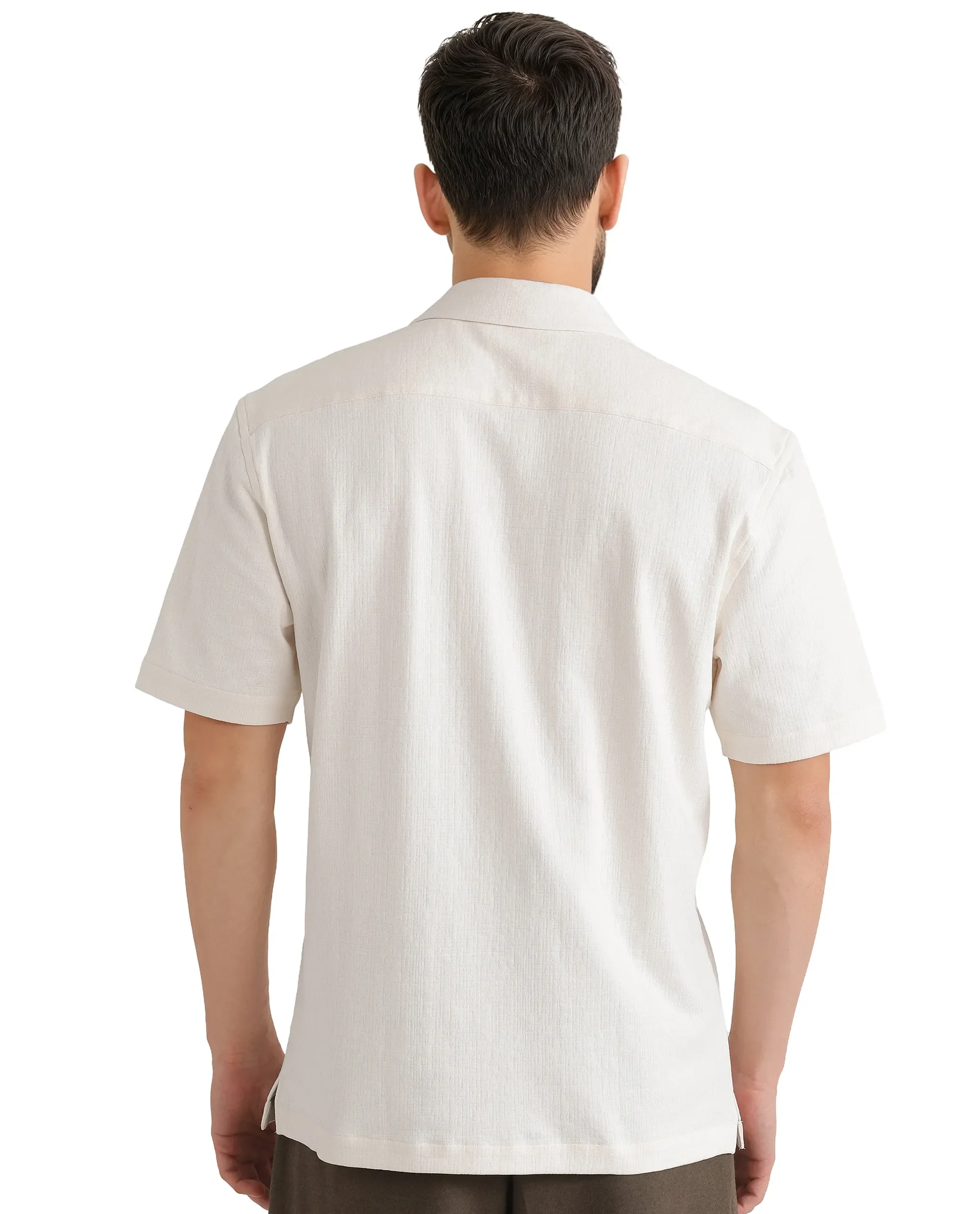 Rare Rabbit Men's Kelos Ss Off White Cotton Blend Plain Boxy Fit Half Sleeve Cuban Collar Shirt - Image 6