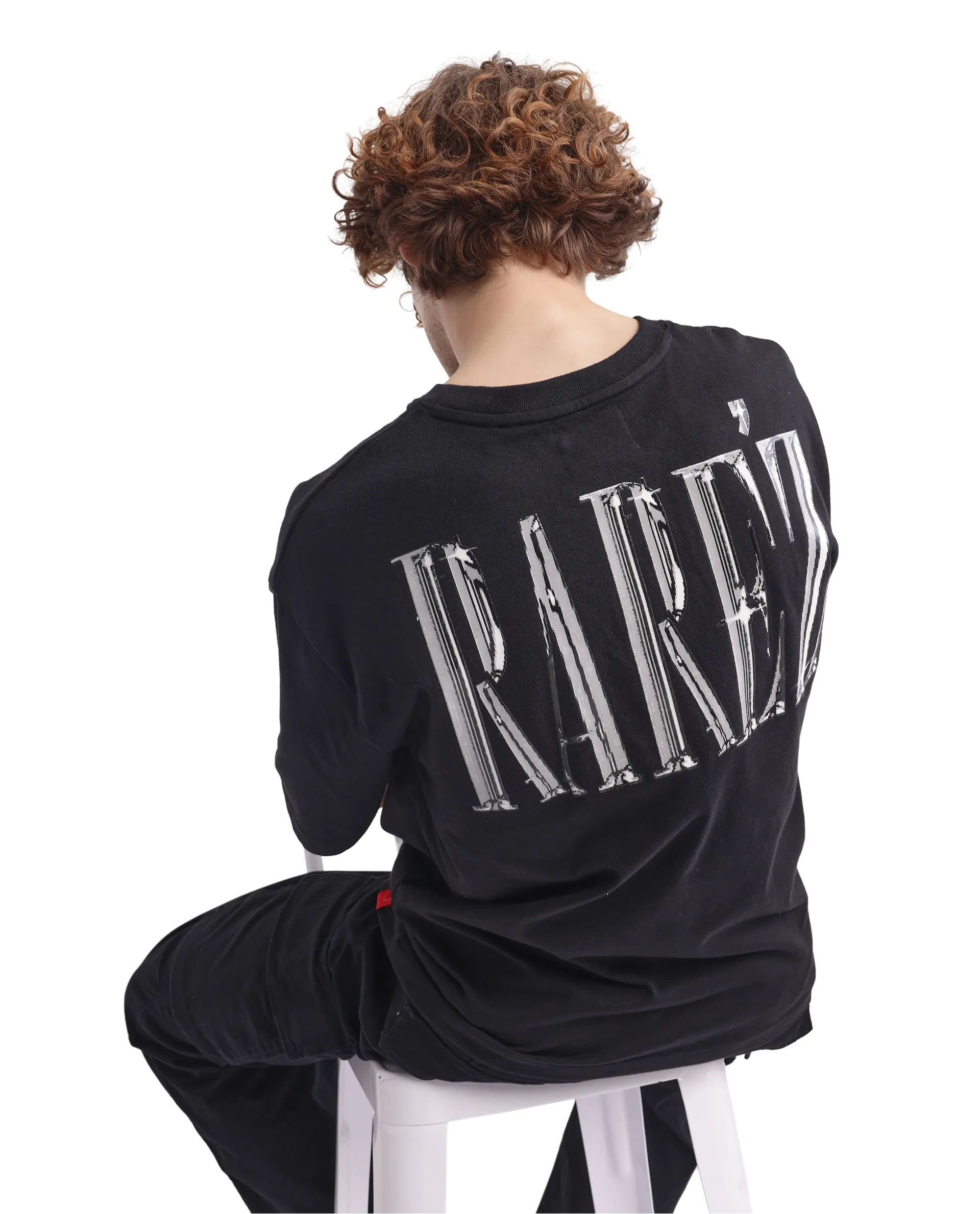 Rare Rabbit Men's Keltz Black Cotton Typography Print Oversized Fit Half Sleeve Crew Neck T-Shirt - Image 3