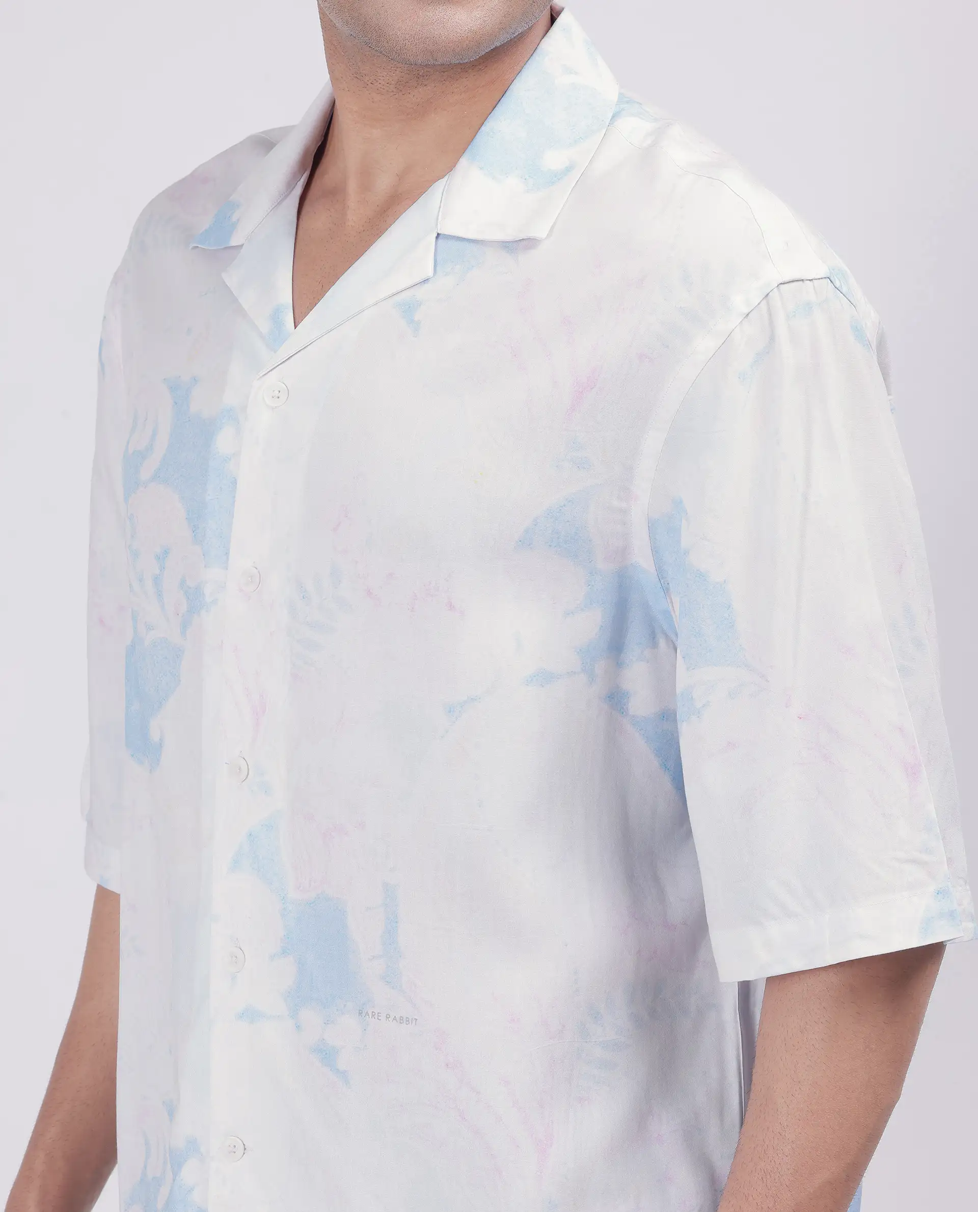 Rare Rabbit Men's Ken White Viscose Abstract Print Boxy Fit Half Sleeve Cuban Collar Shirt - Image 4