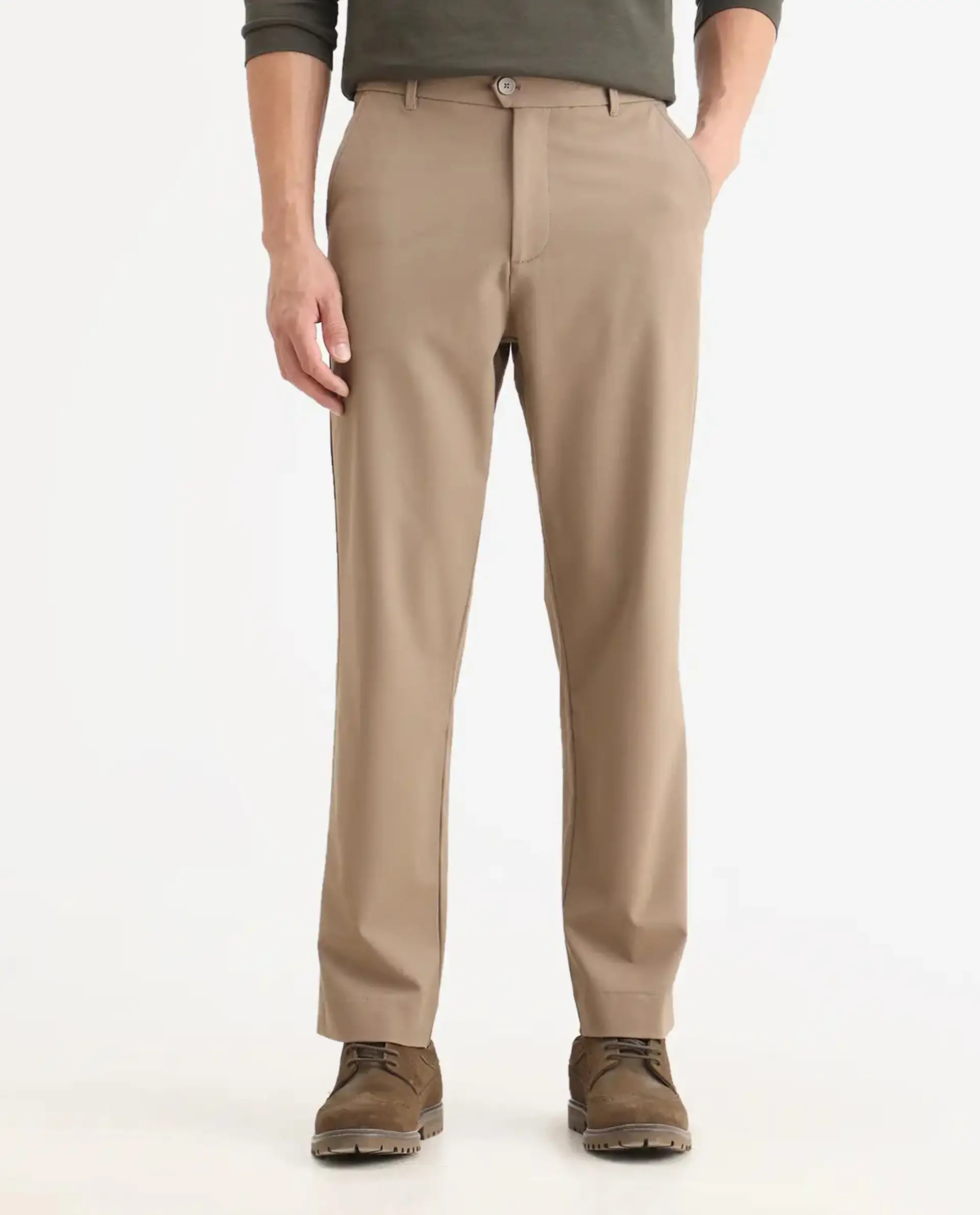 Rare Rabbit Men Kenal Beige Polyester Blend Fabric Button Closure Plain Trouser - Image 10