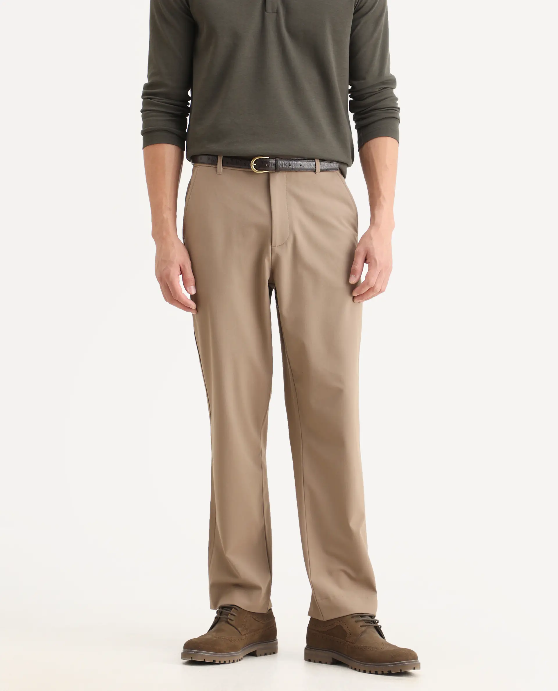 Rare Rabbit Men Kenal Beige Polyester Blend Fabric Button Closure Plain Trouser - Image 2