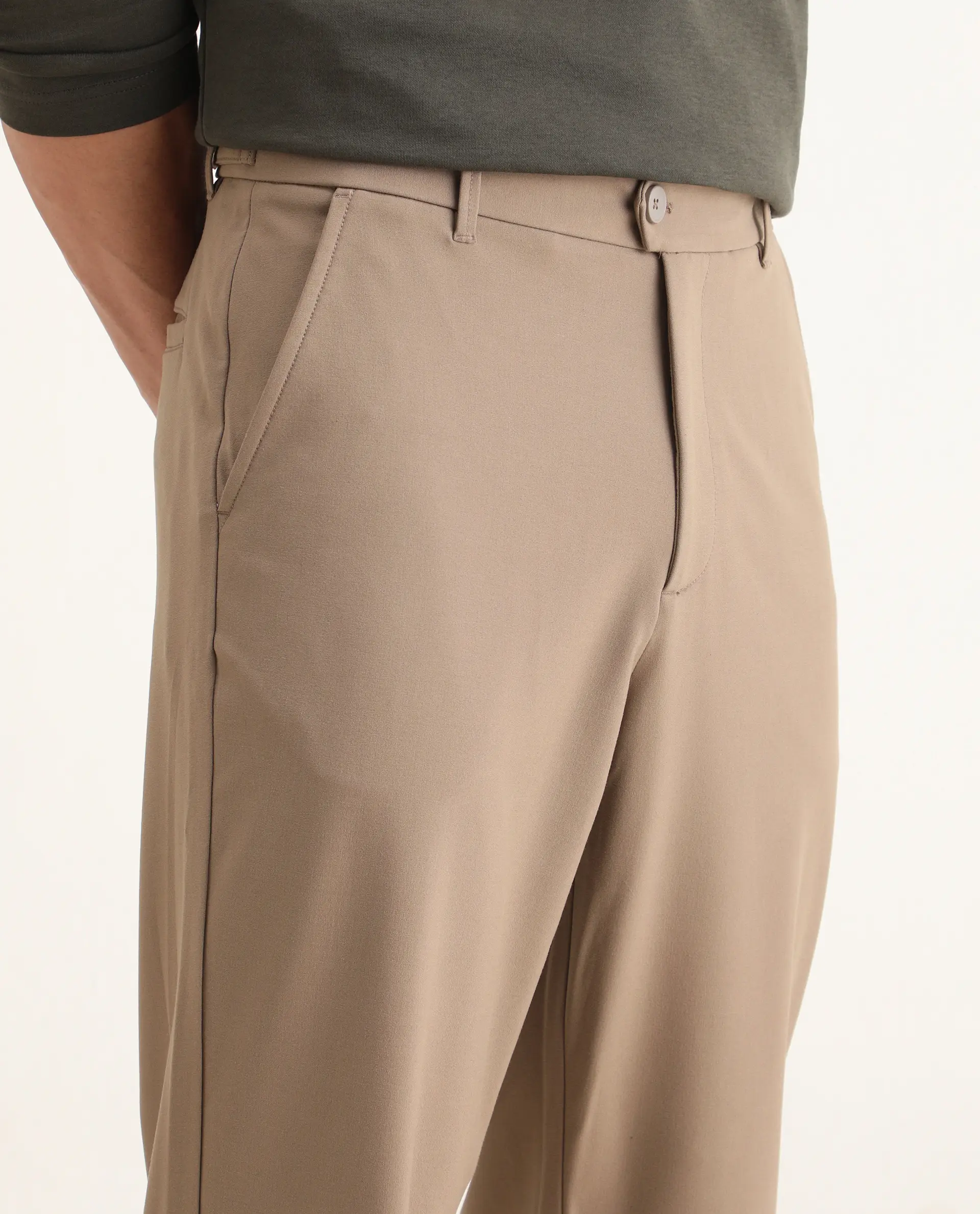 Rare Rabbit Men Kenal Beige Polyester Blend Fabric Button Closure Plain Trouser - Image 3